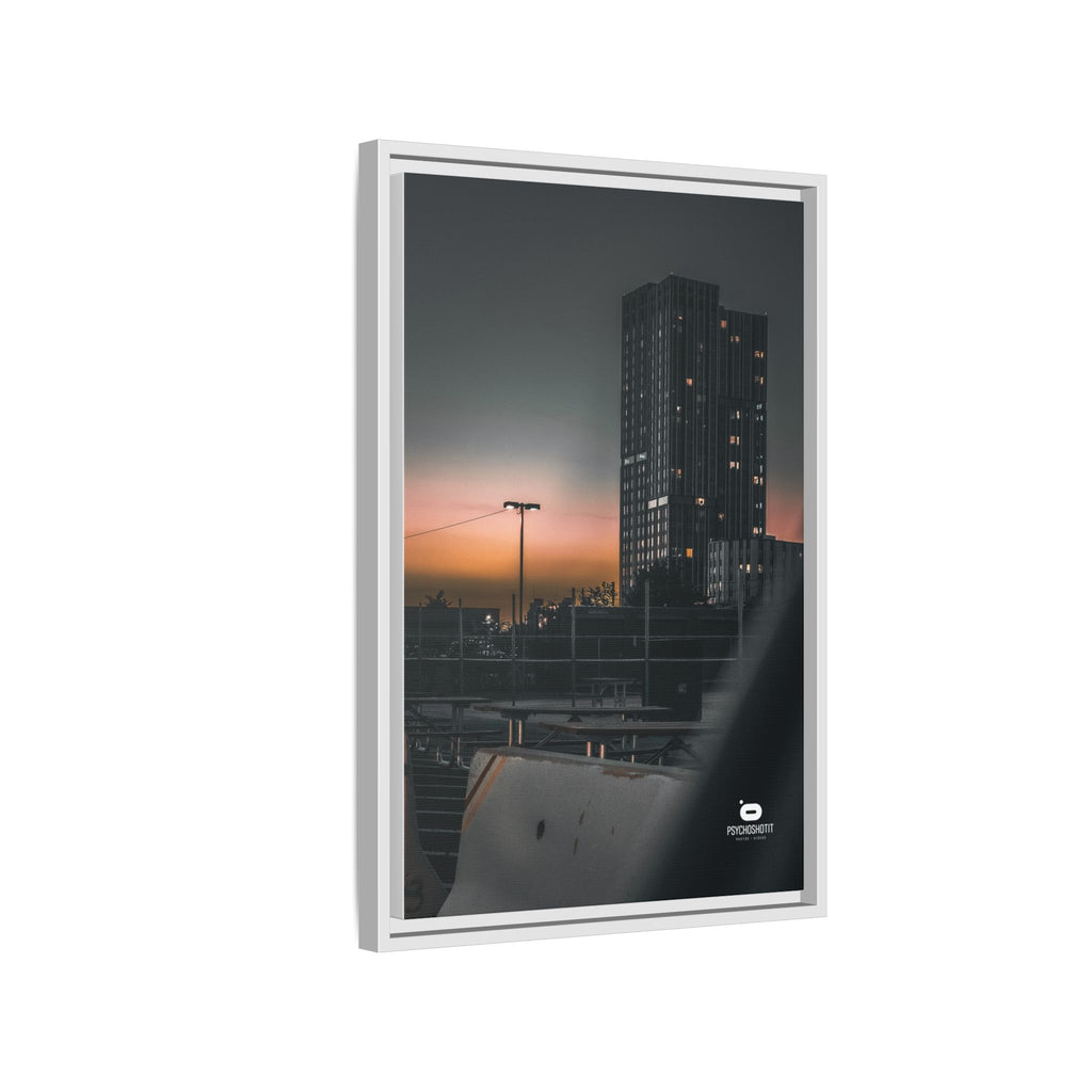 Framed Matte Canvas Print — Urban Sunset High-Rise Photography