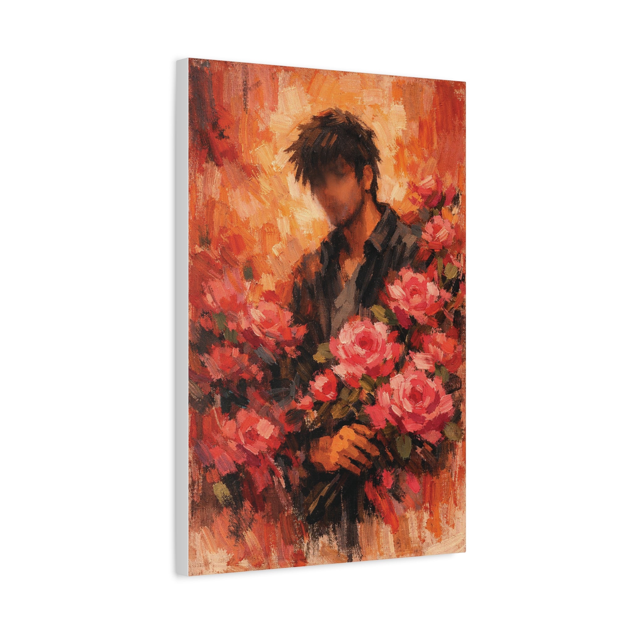 Man with Roses Painting Matte Canvas | Stretched Wall Art