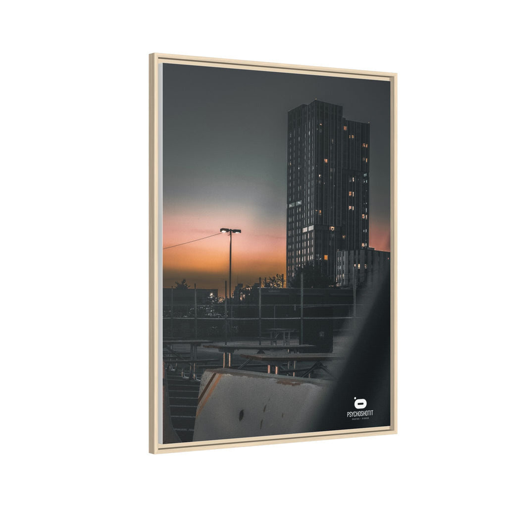 Framed Matte Canvas Print — Urban Sunset High-Rise Photography