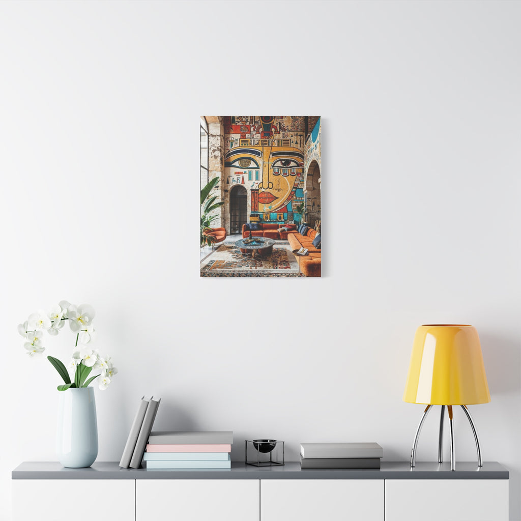 Egyptian Mural Face Matte Canvas Wall Art – Bohemian Living Room Decor
