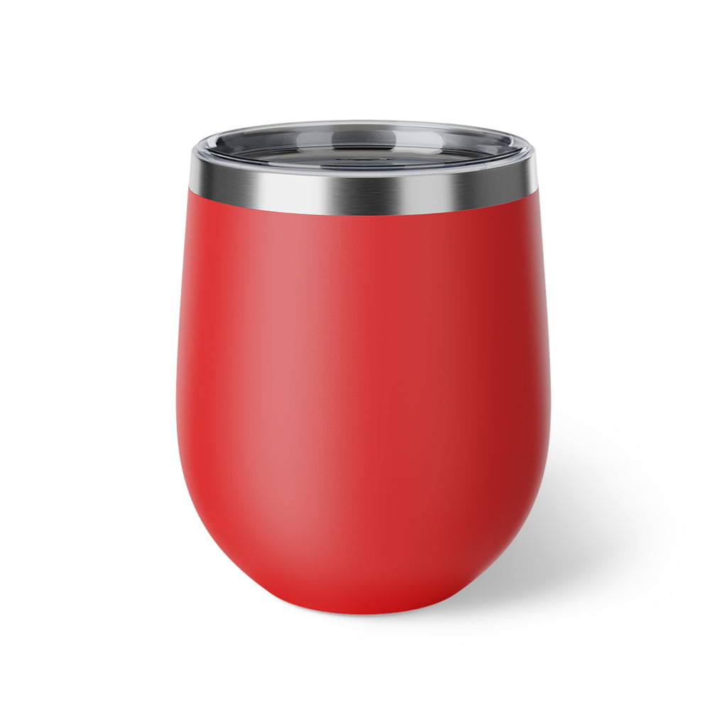 Insulated Wine Tumbler — Matte Black Copper Vacuum 12oz with Rainbow Dot Logo
