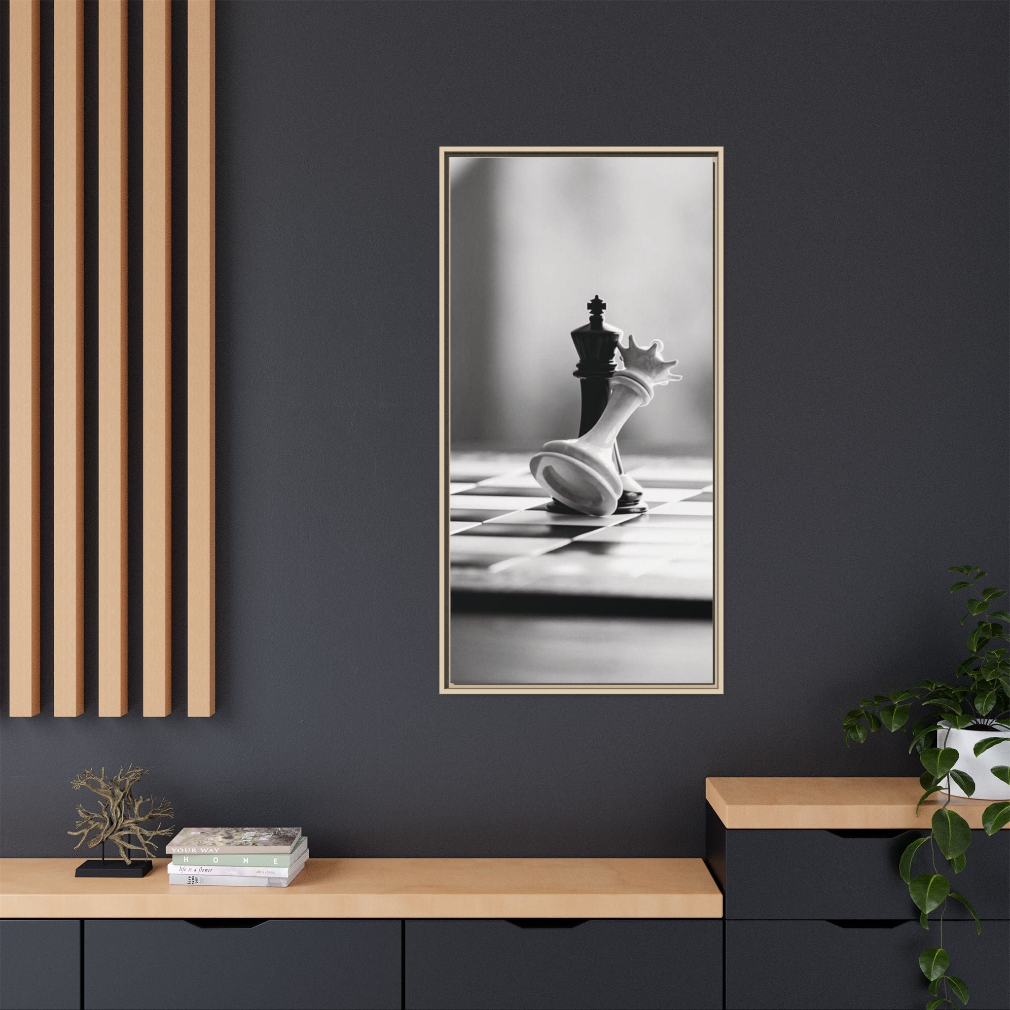 Chess King and Fallen Queen Matte Canvas Framed Wall Art