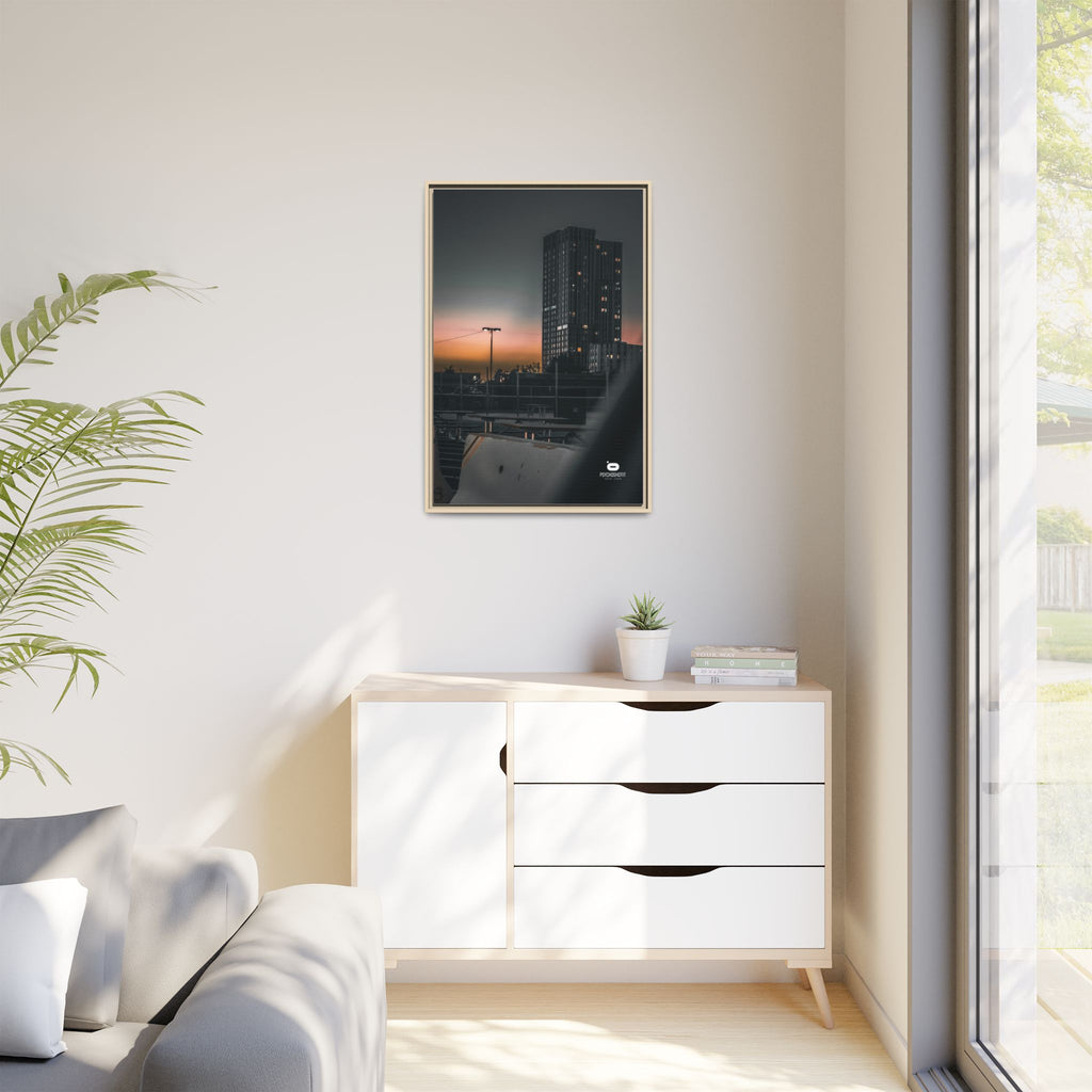 Framed Matte Canvas Print — Urban Sunset High-Rise Photography