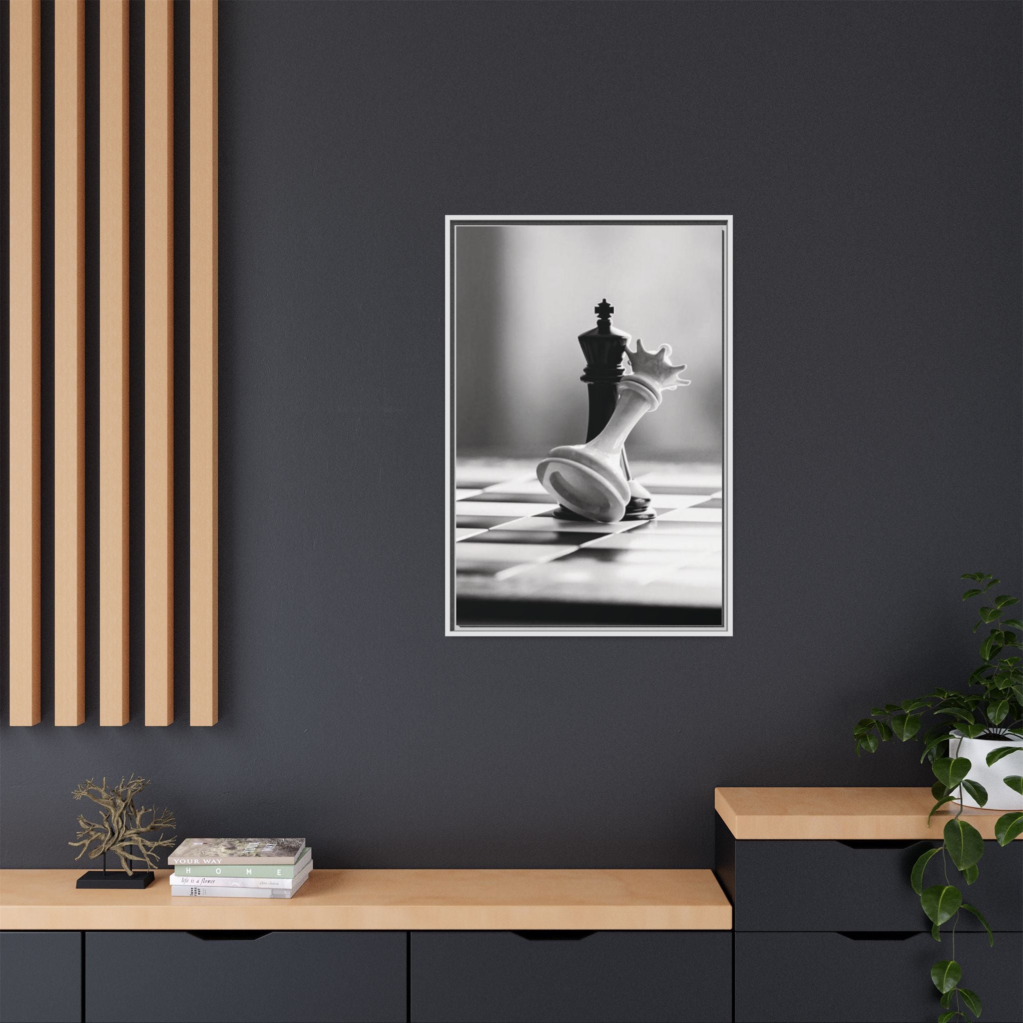 Chess King and Fallen Queen Matte Canvas Framed Wall Art