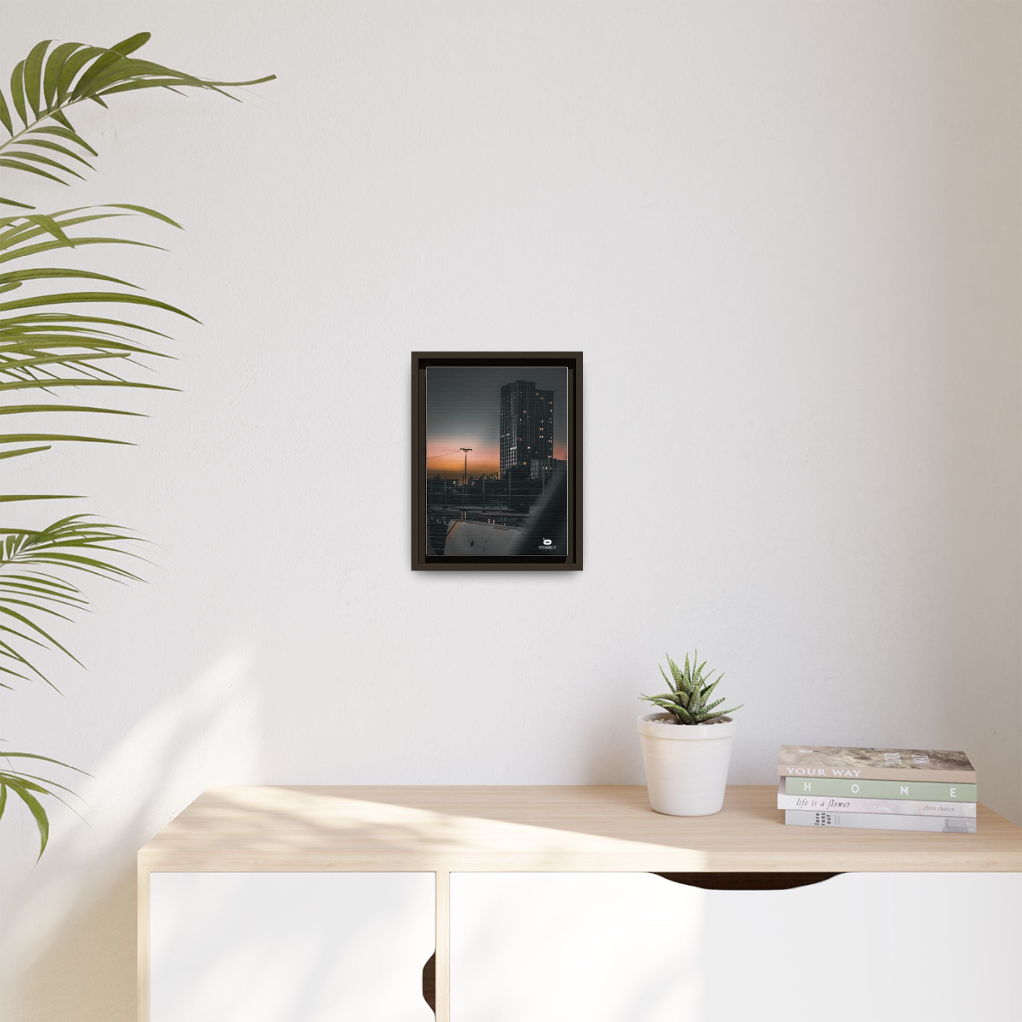 Framed Matte Canvas Print — Urban Sunset High-Rise Photography