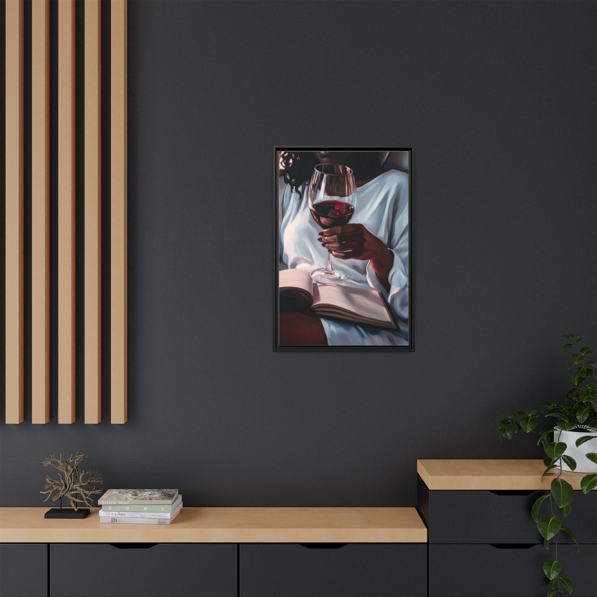 Woman Reading with Wine Glass (Cozy Evening Wall Decor)