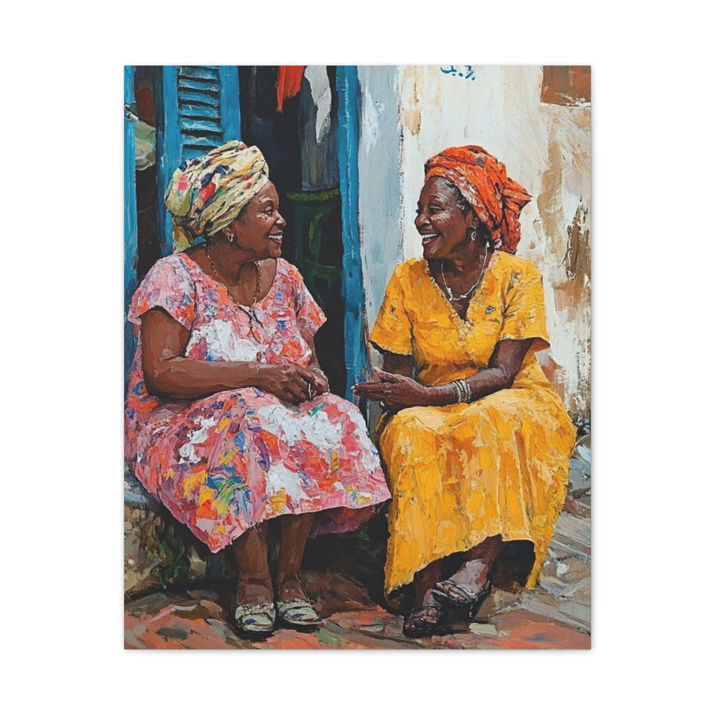 Colorful Conversation — Stretched Canvas Wall Art (Two Women Painting)