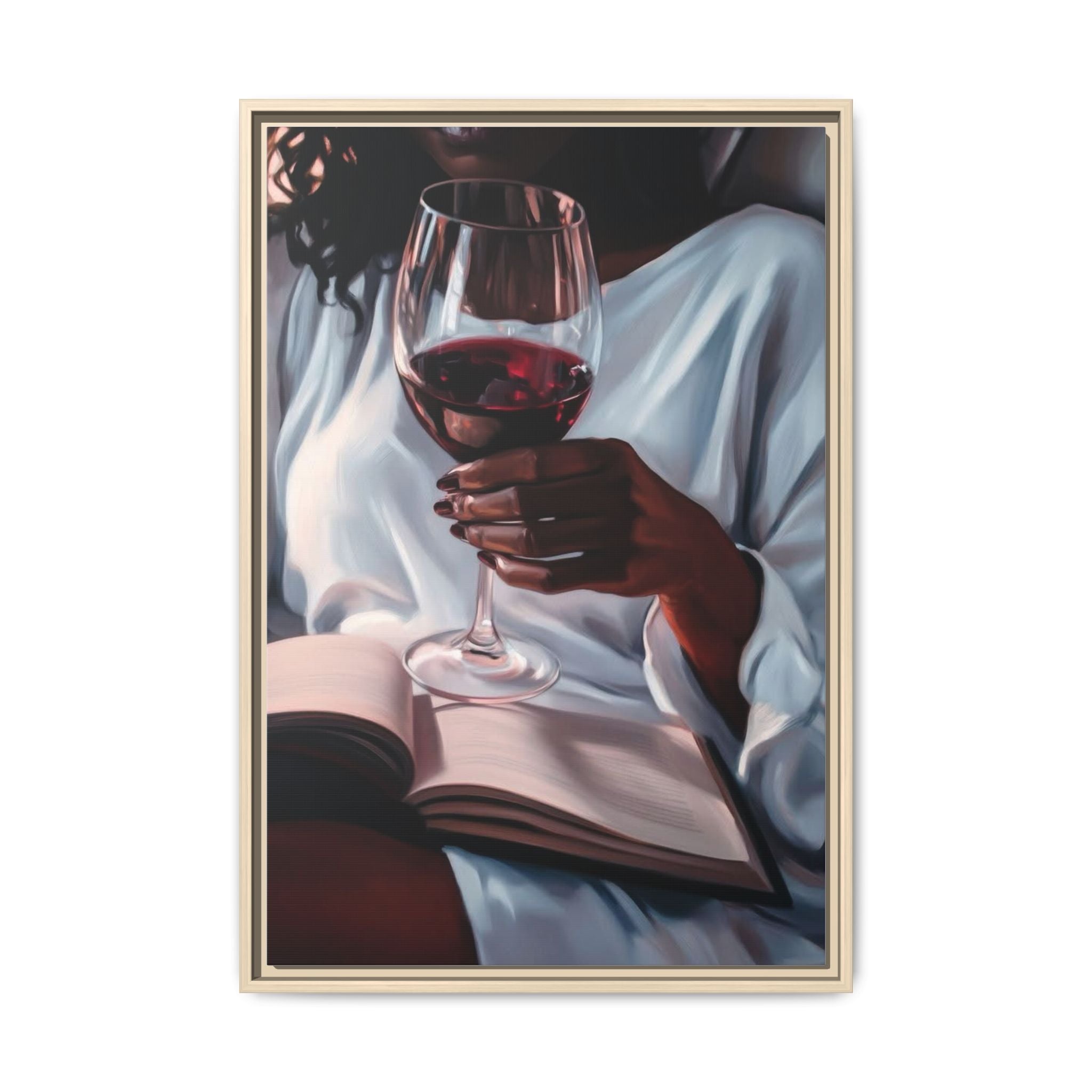 Woman Reading with Wine Glass (Cozy Evening Wall Decor)