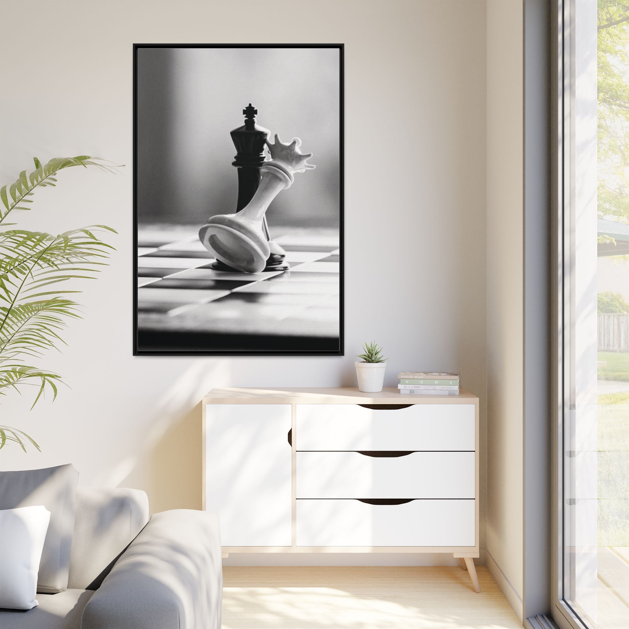 Chess King and Fallen Queen Matte Canvas Framed Wall Art