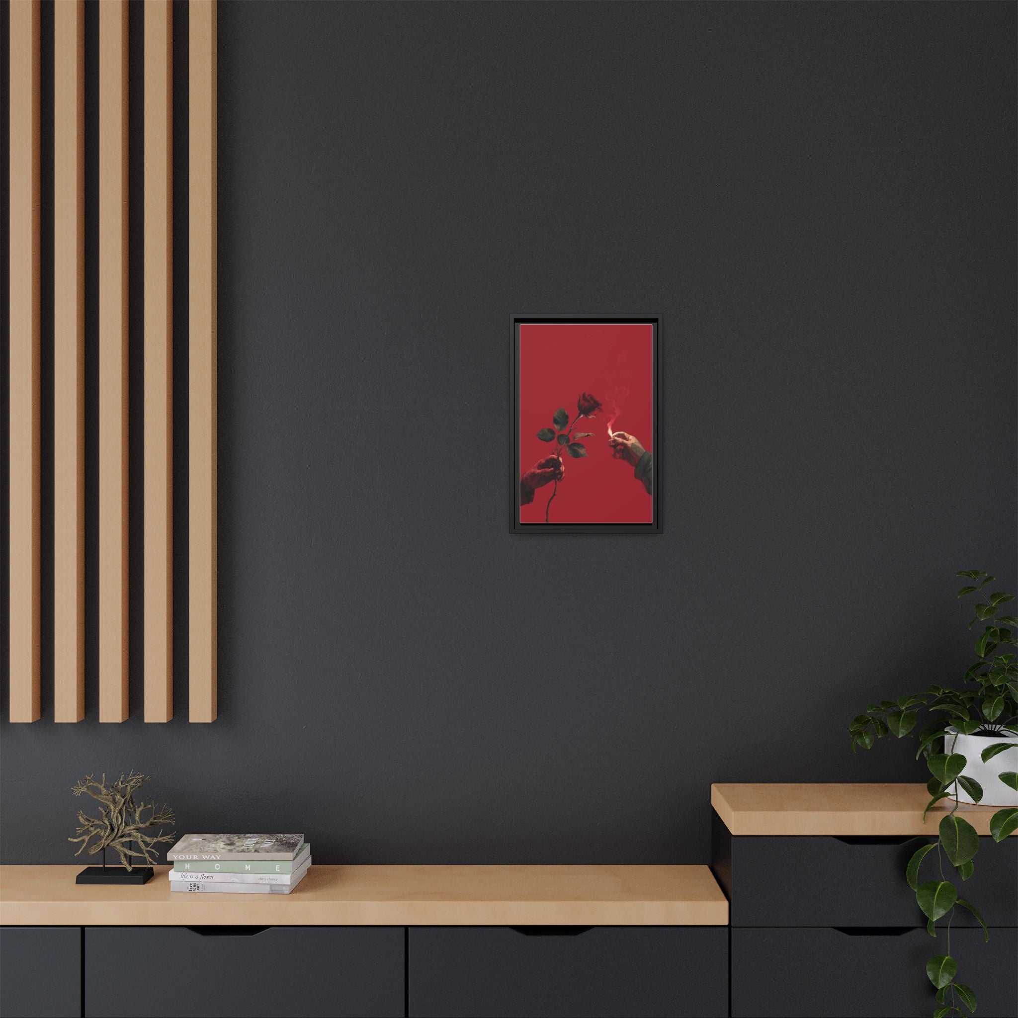 Red Rose & Lighter Minimalist Wall Print