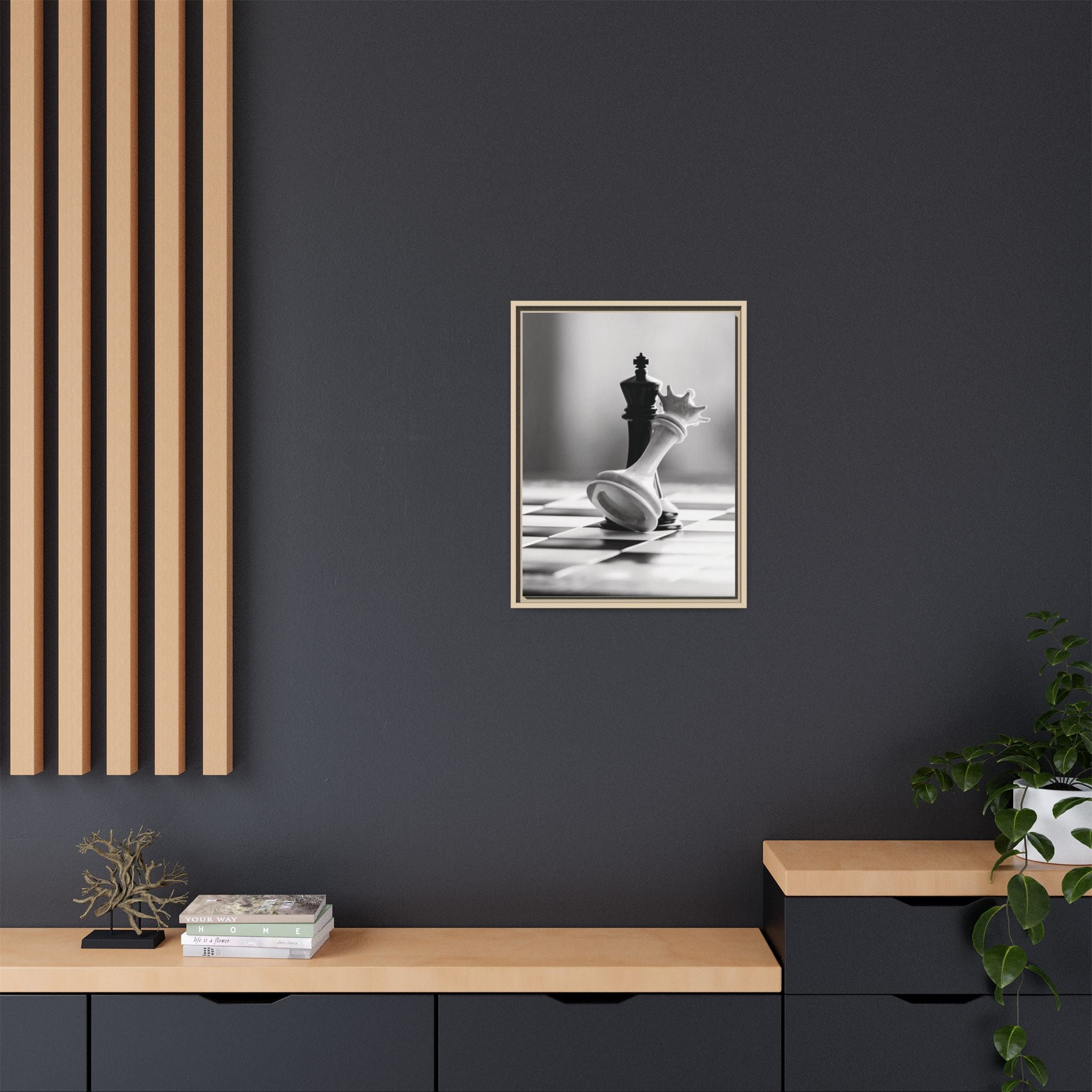 Chess King and Fallen Queen Matte Canvas Framed Wall Art