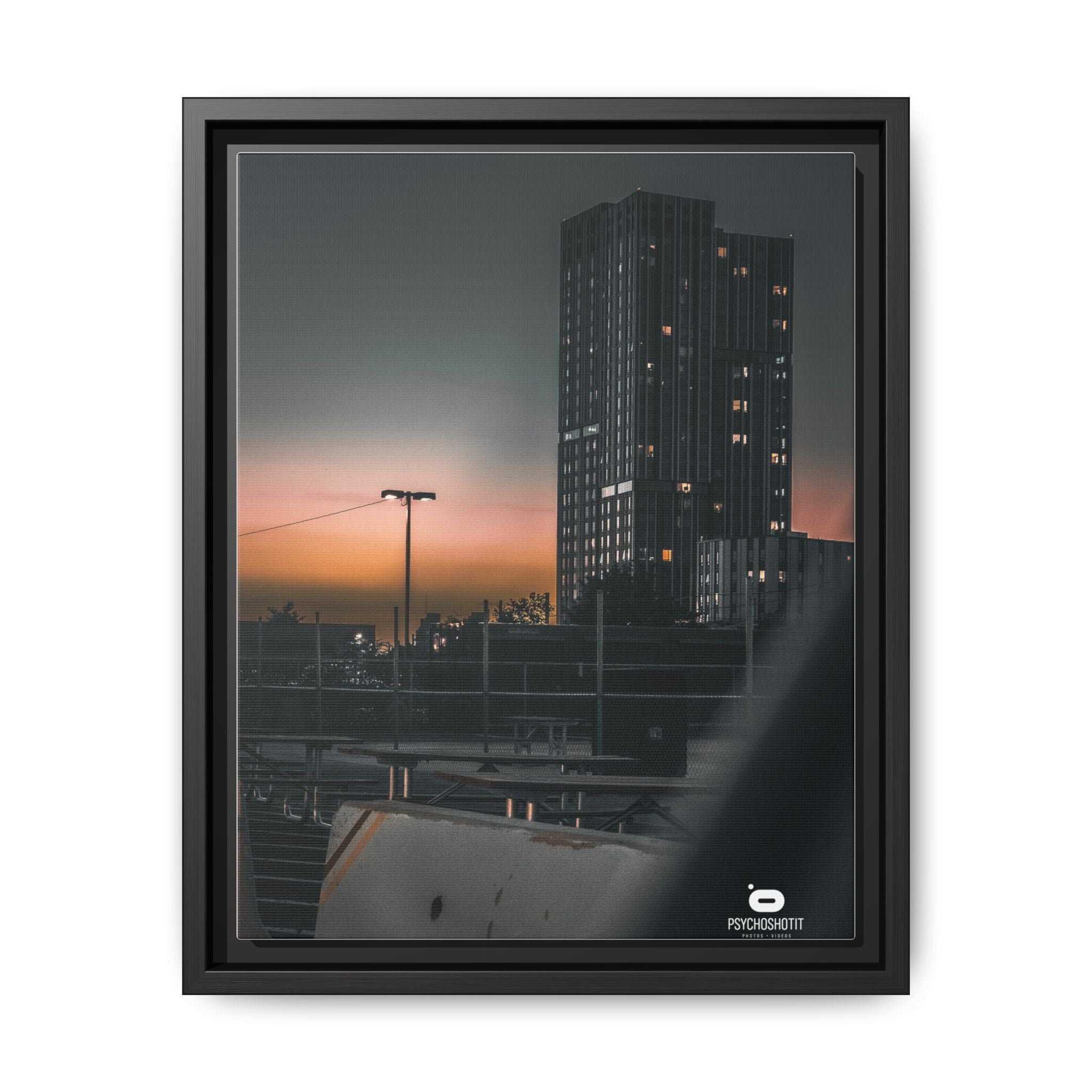 Framed Matte Canvas Print — Urban Sunset High-Rise Photography