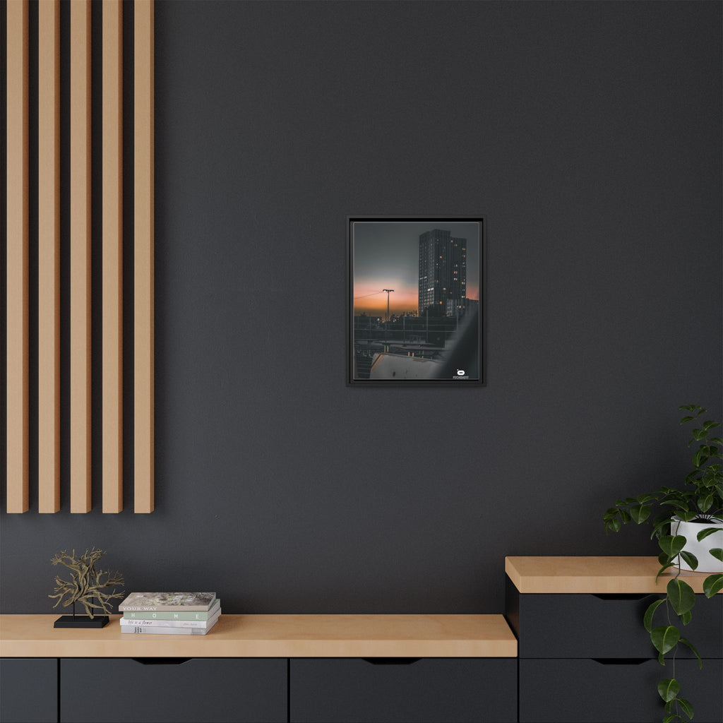 Framed Matte Canvas Print — Urban Sunset High-Rise Photography
