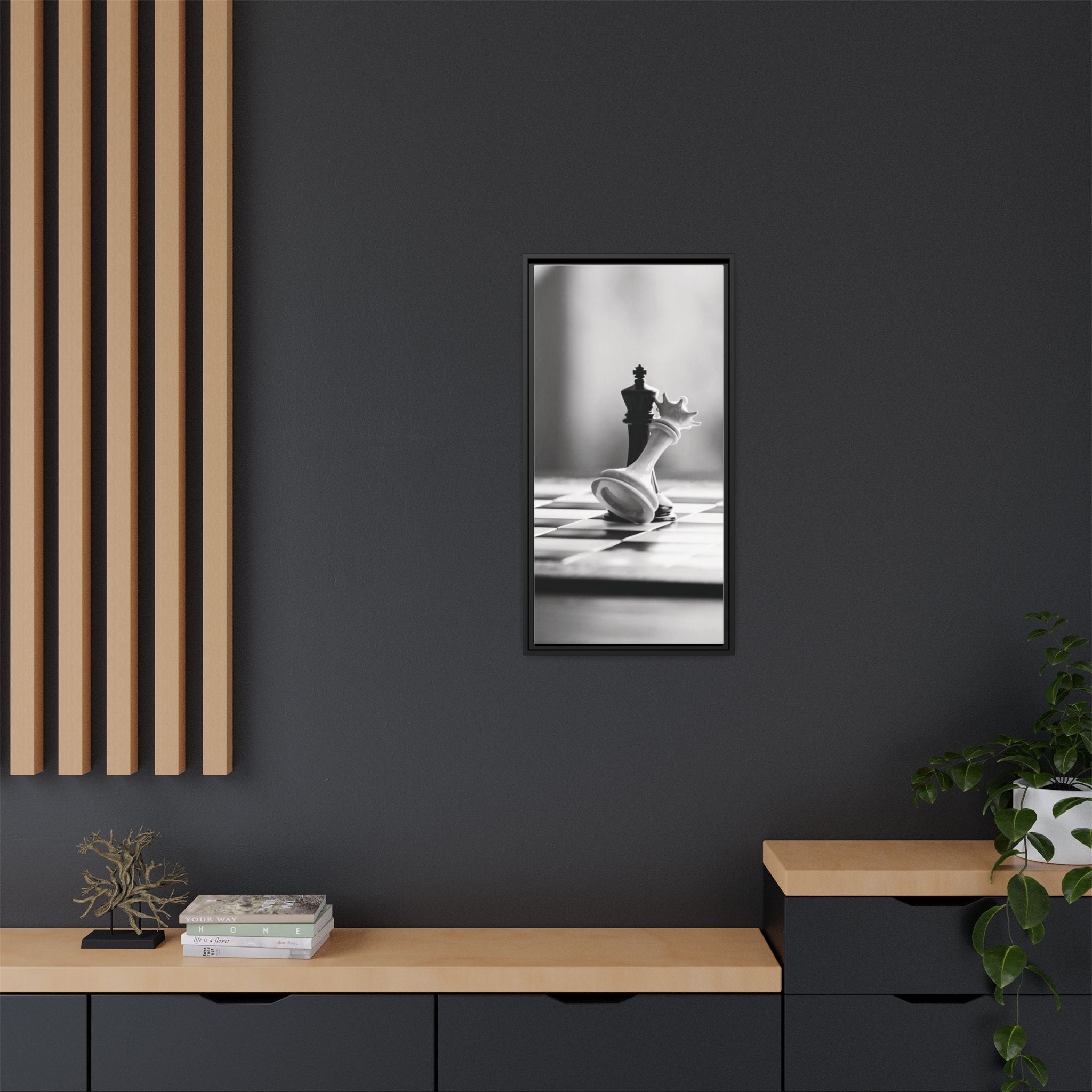 Chess King and Fallen Queen Matte Canvas Framed Wall Art