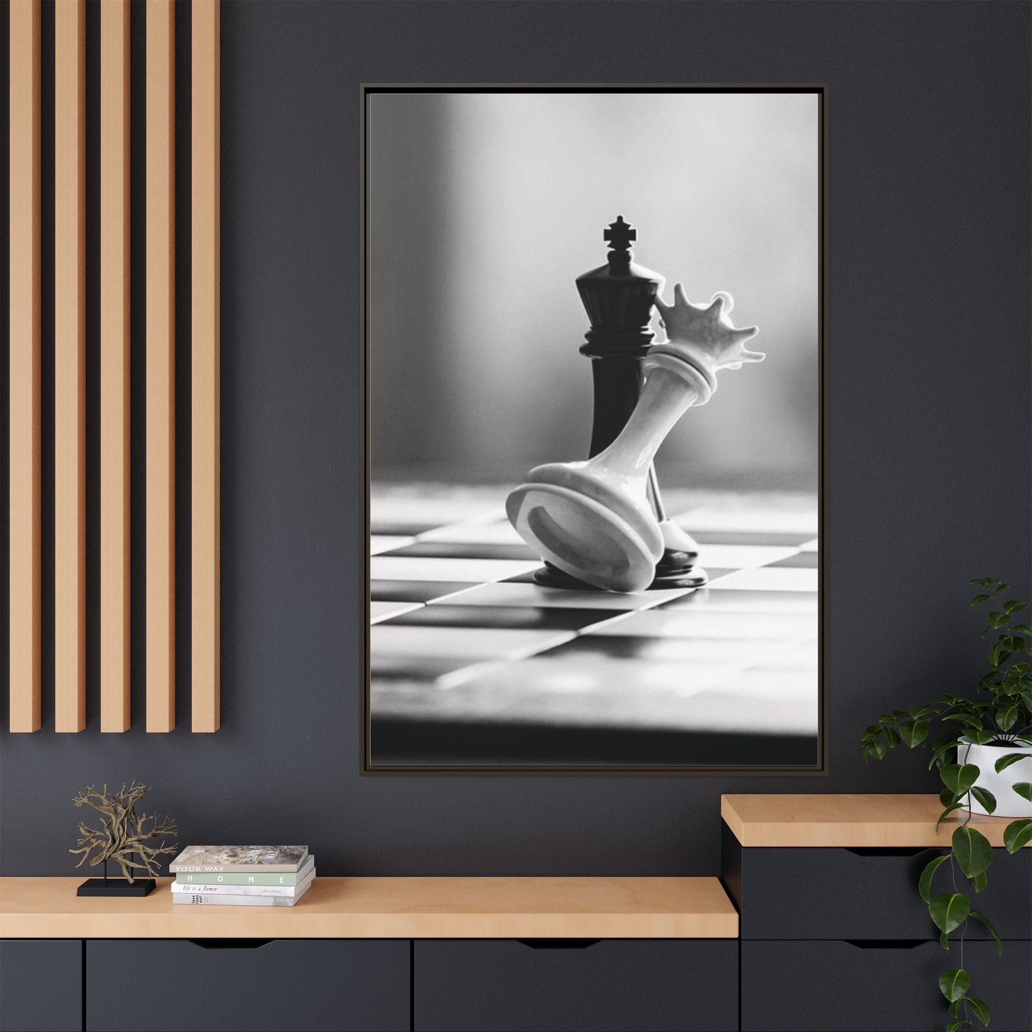 Chess King and Fallen Queen Matte Canvas Framed Wall Art