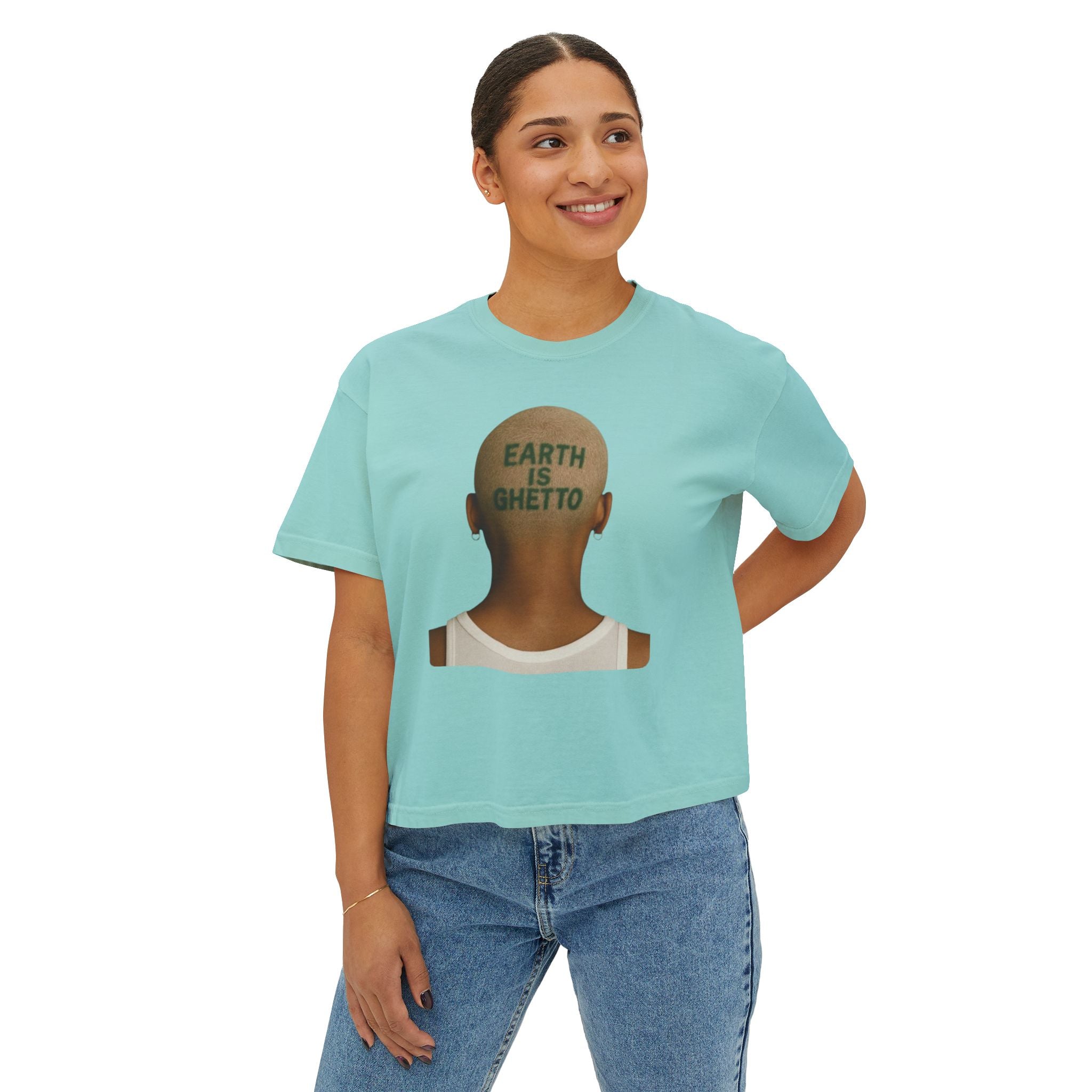 Earth Is Ghetto Women's Boxy Tee, Casual Graphic Tee, Streetwear Top, Trendy T-Shirt, Unique Gift Idea, Comfortable Everyday Wear