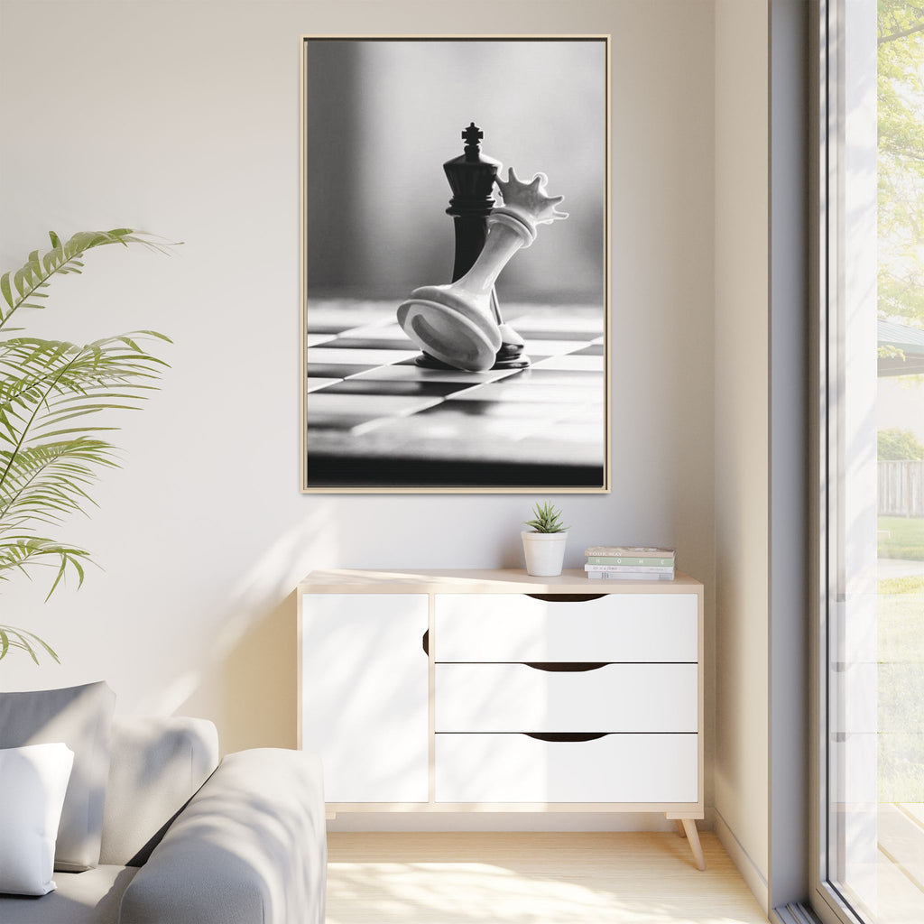 Chess King and Fallen Queen Matte Canvas Framed Wall Art