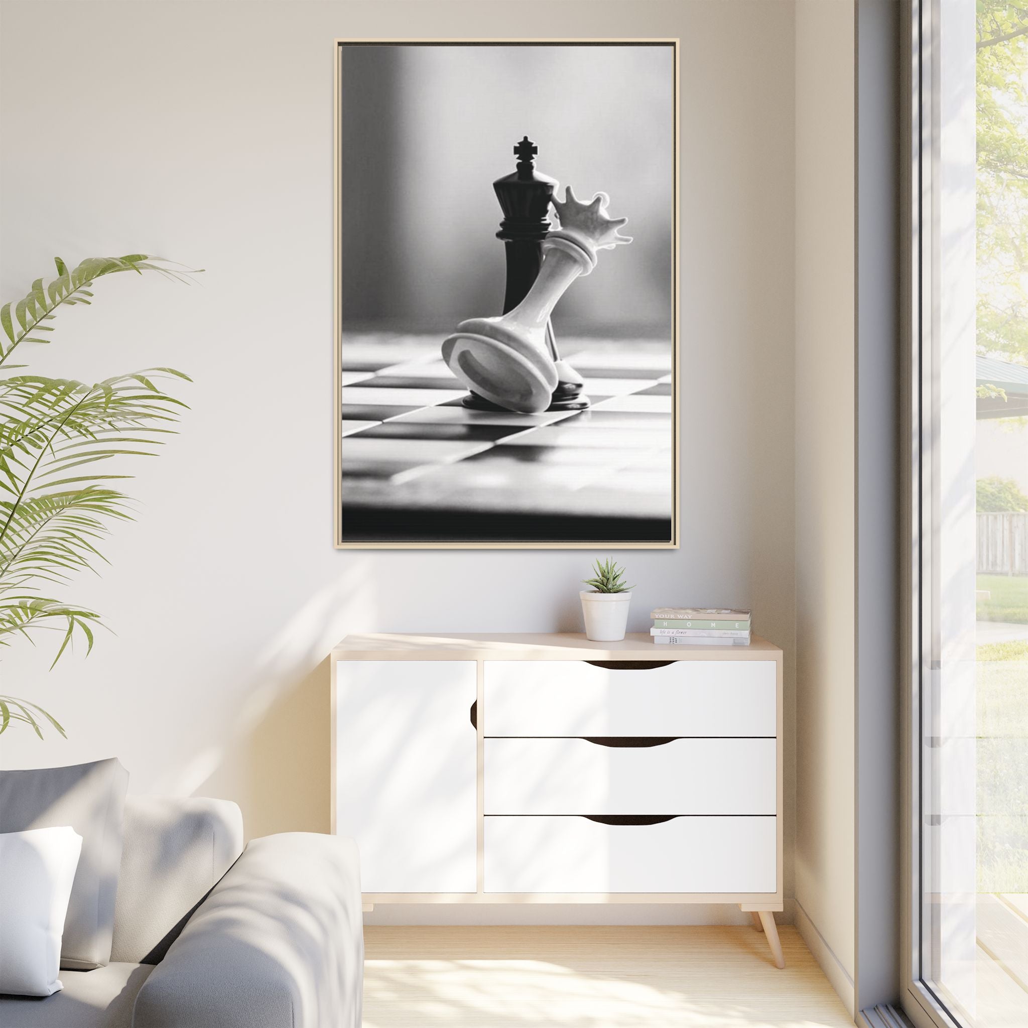 Chess King and Fallen Queen Matte Canvas Framed Wall Art