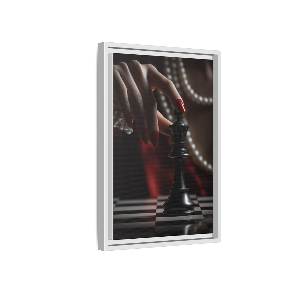 Framed Matte Canvas Art — Femme Hand & Chess King (Pearls, Noir Glam)