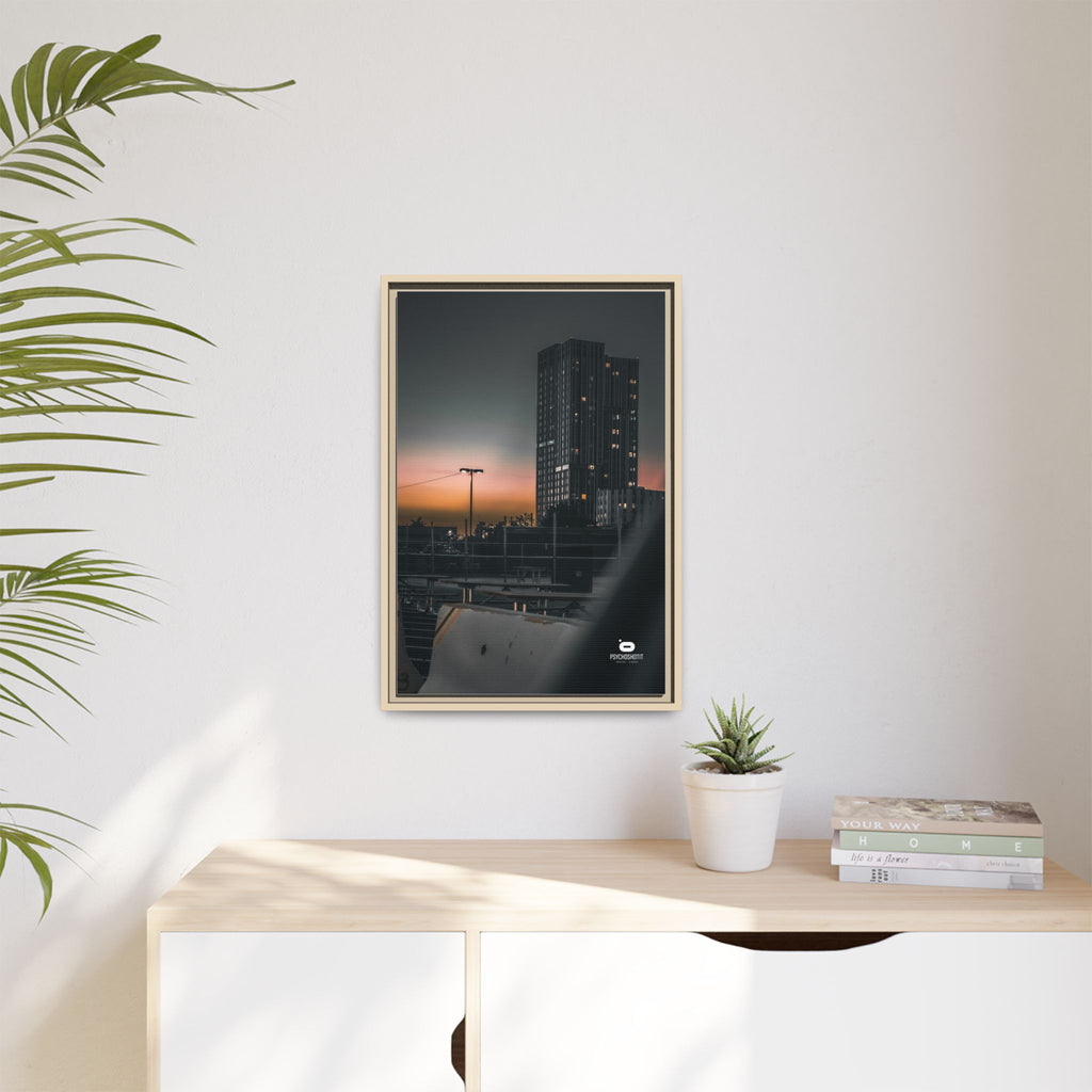 Framed Matte Canvas Print — Urban Sunset High-Rise Photography