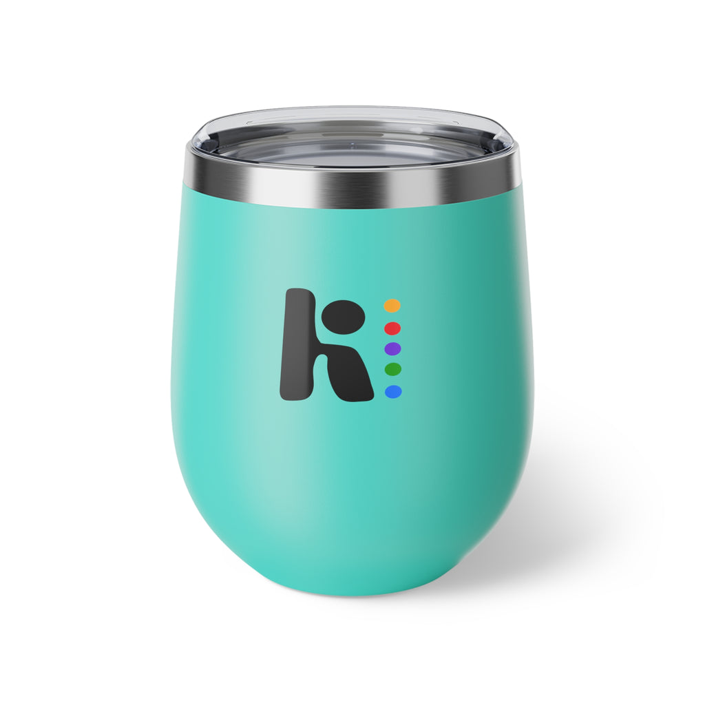 Insulated Wine Tumbler — Matte Black Copper Vacuum 12oz with Rainbow Dot Logo