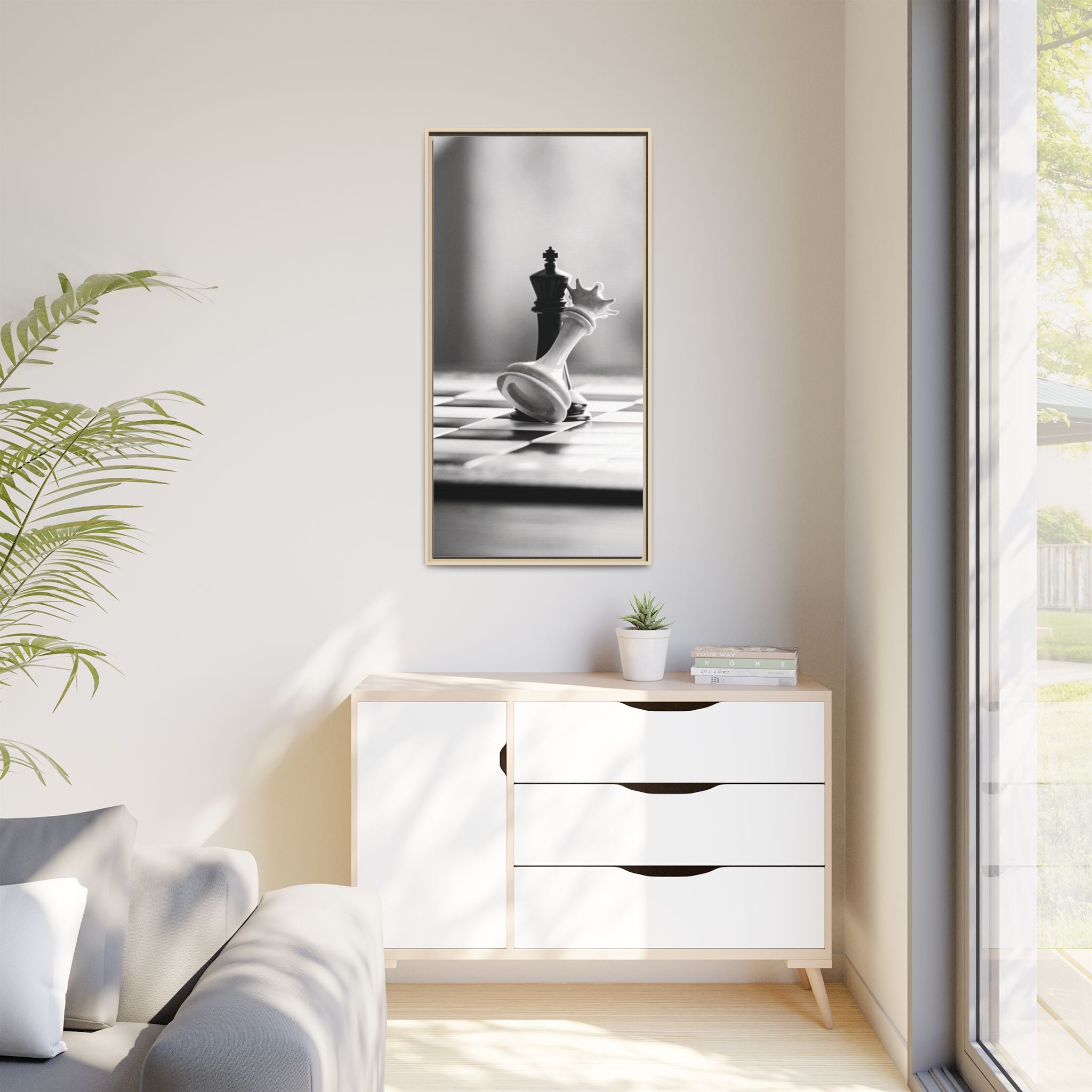 Chess King and Fallen Queen Matte Canvas Framed Wall Art