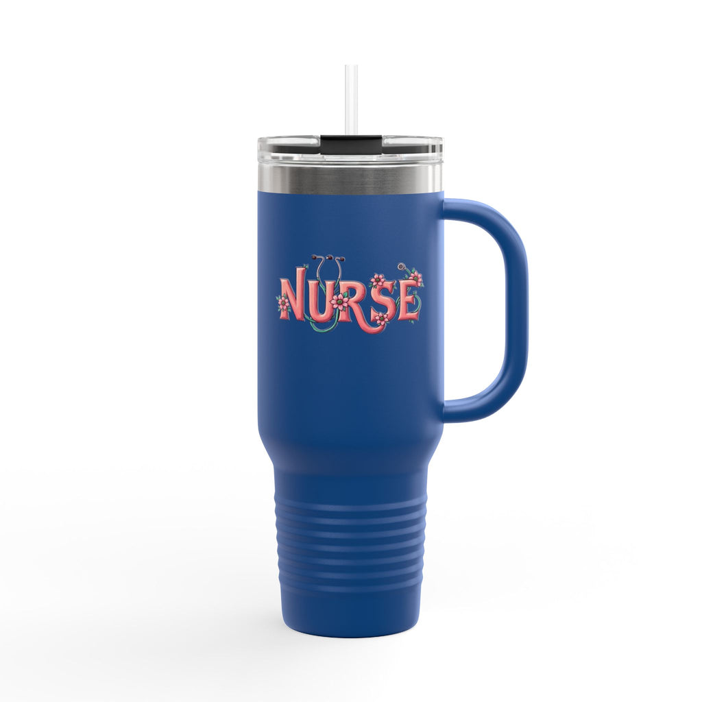Nurse 40oz Insulated Travel Mug — Floral Stethoscope