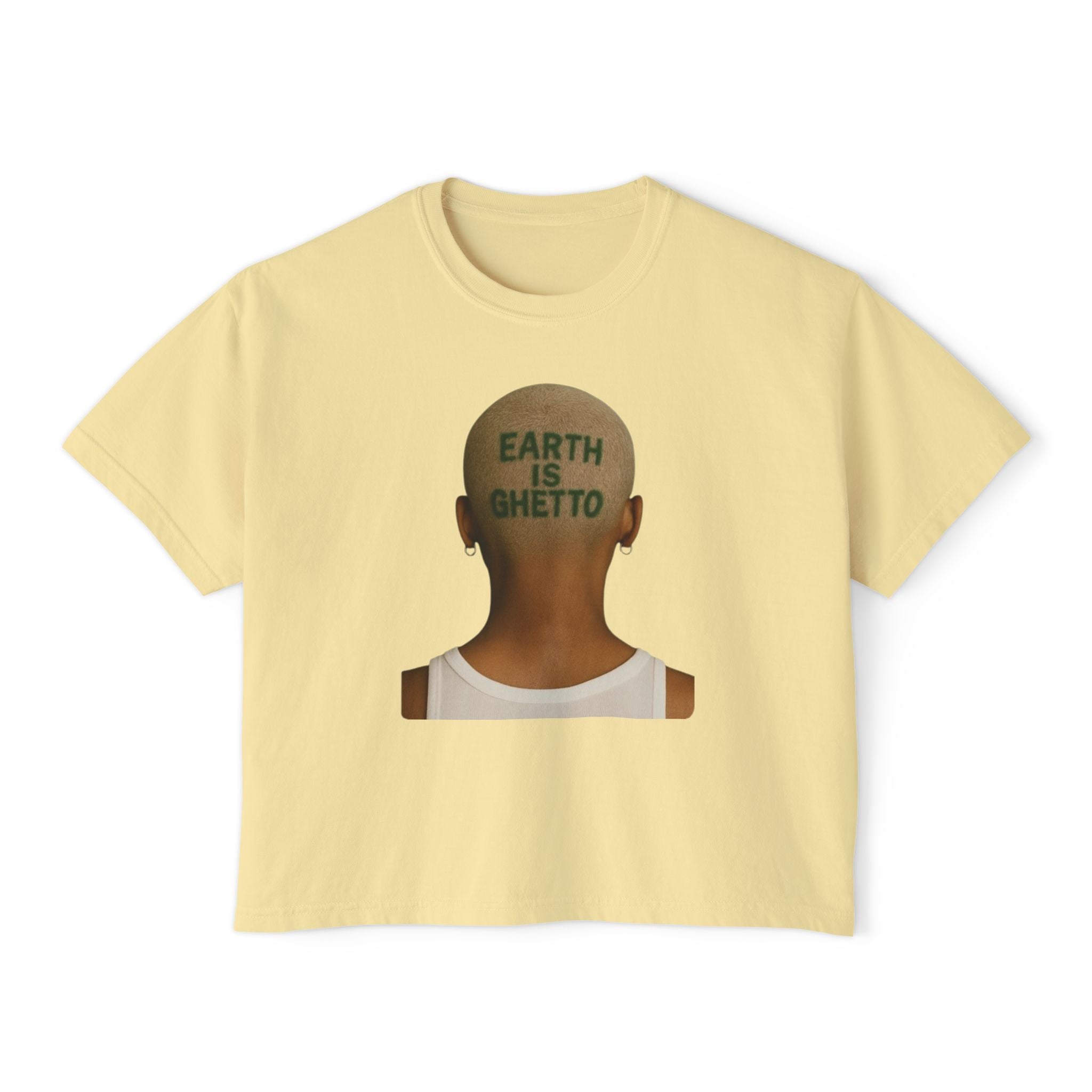 Earth Is Ghetto Women's Boxy Tee, Casual Graphic Tee, Streetwear Top, Trendy T-Shirt, Unique Gift Idea, Comfortable Everyday Wear