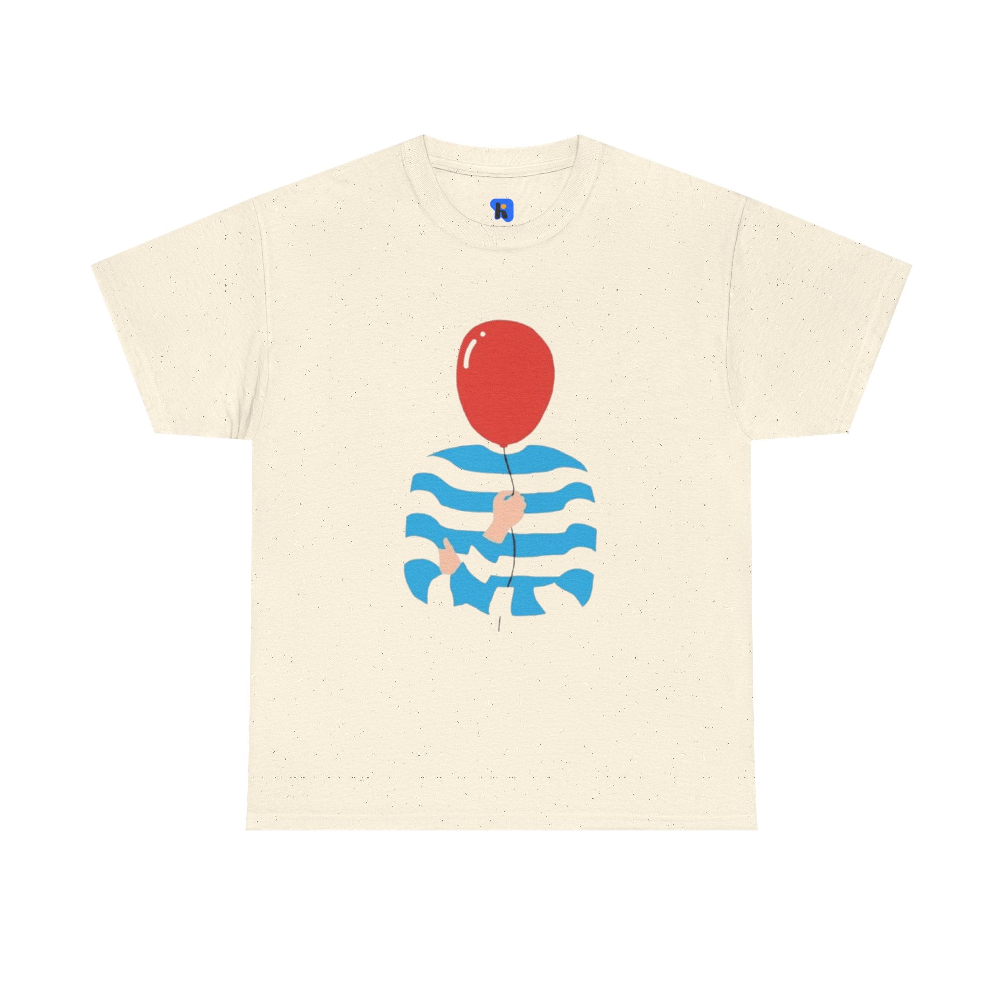 Striped Sweater Balloon Tee — Minimalist Red Balloon Graphic T-Shirt