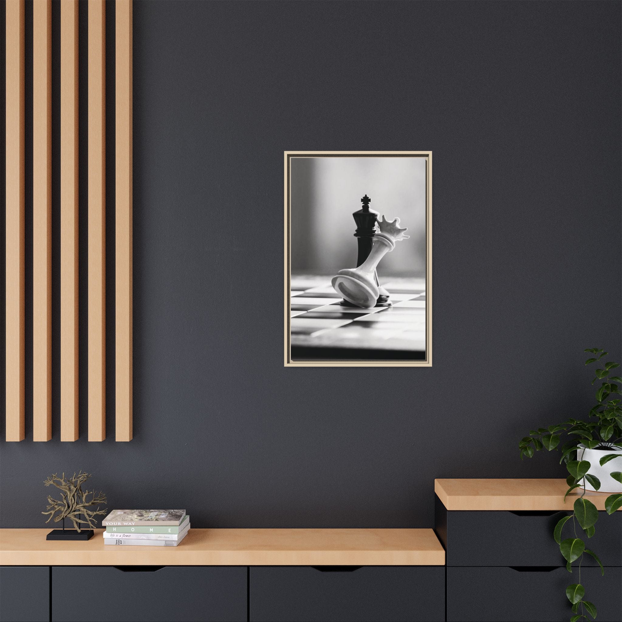 Chess King and Fallen Queen Matte Canvas Framed Wall Art