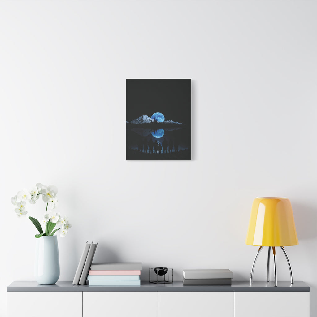 Blue Moon Mountain Canvas Print — Family Silhouette Nightscape Wall Art