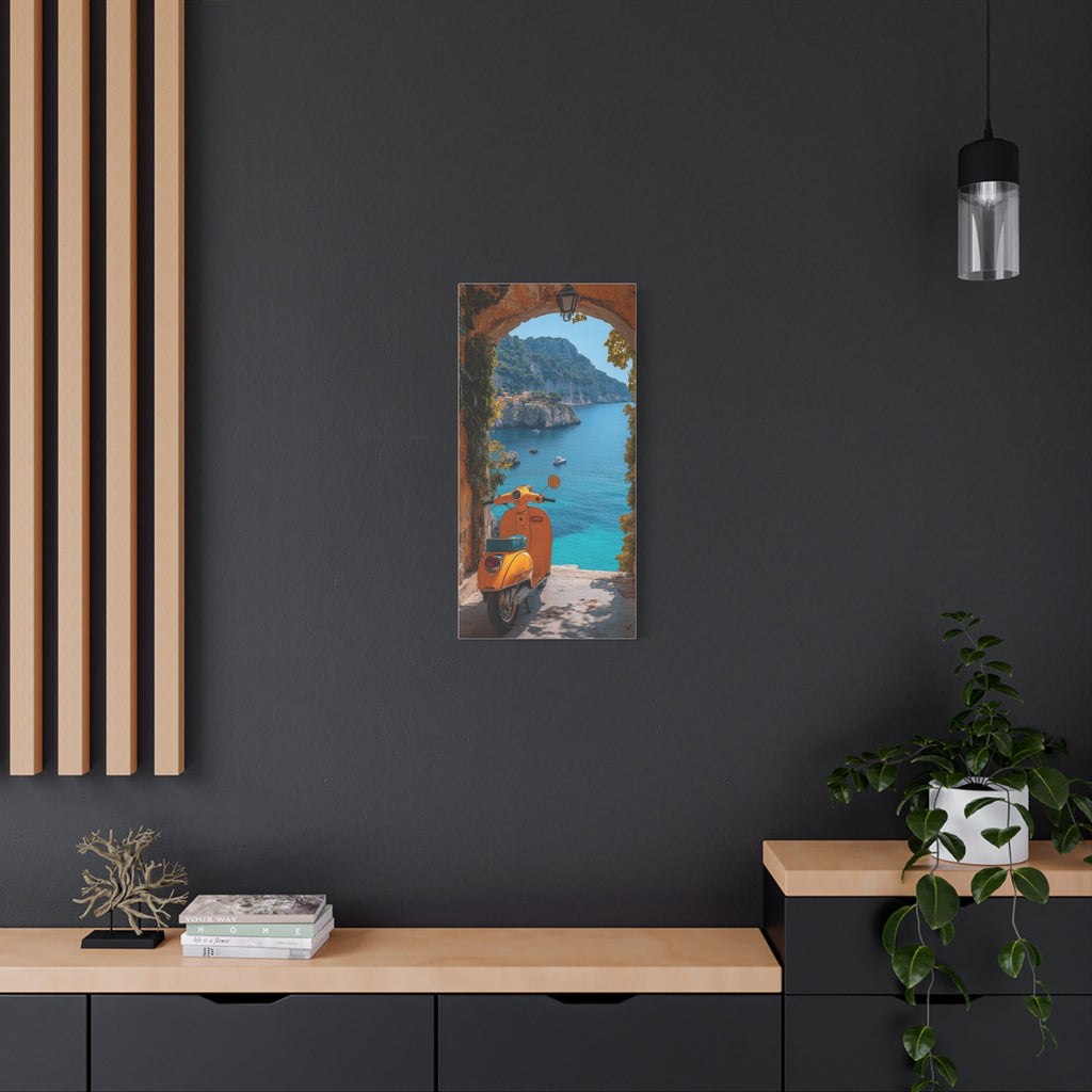 Mediterranean Scooter Canvas Print – Sunny Coastal Archway Wall Art
