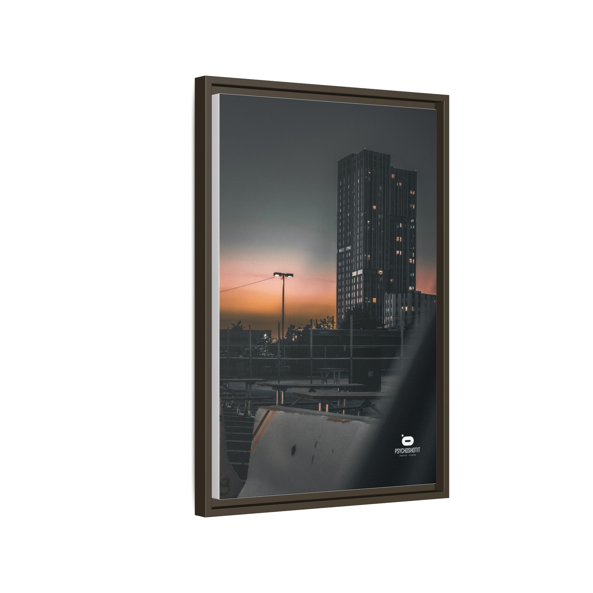 Framed Matte Canvas Print — Urban Sunset High-Rise Photography