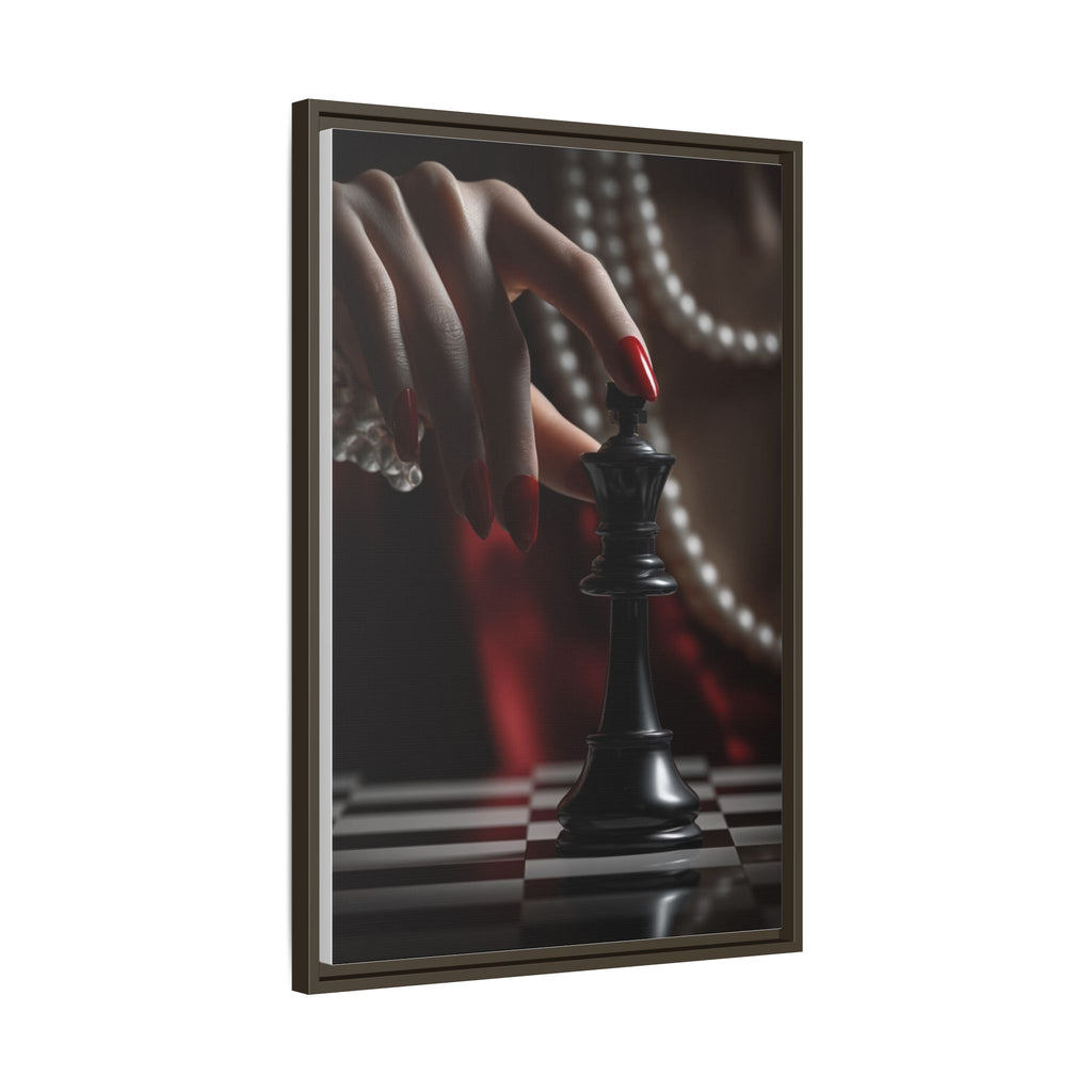 Framed Matte Canvas Art — Femme Hand & Chess King (Pearls, Noir Glam)