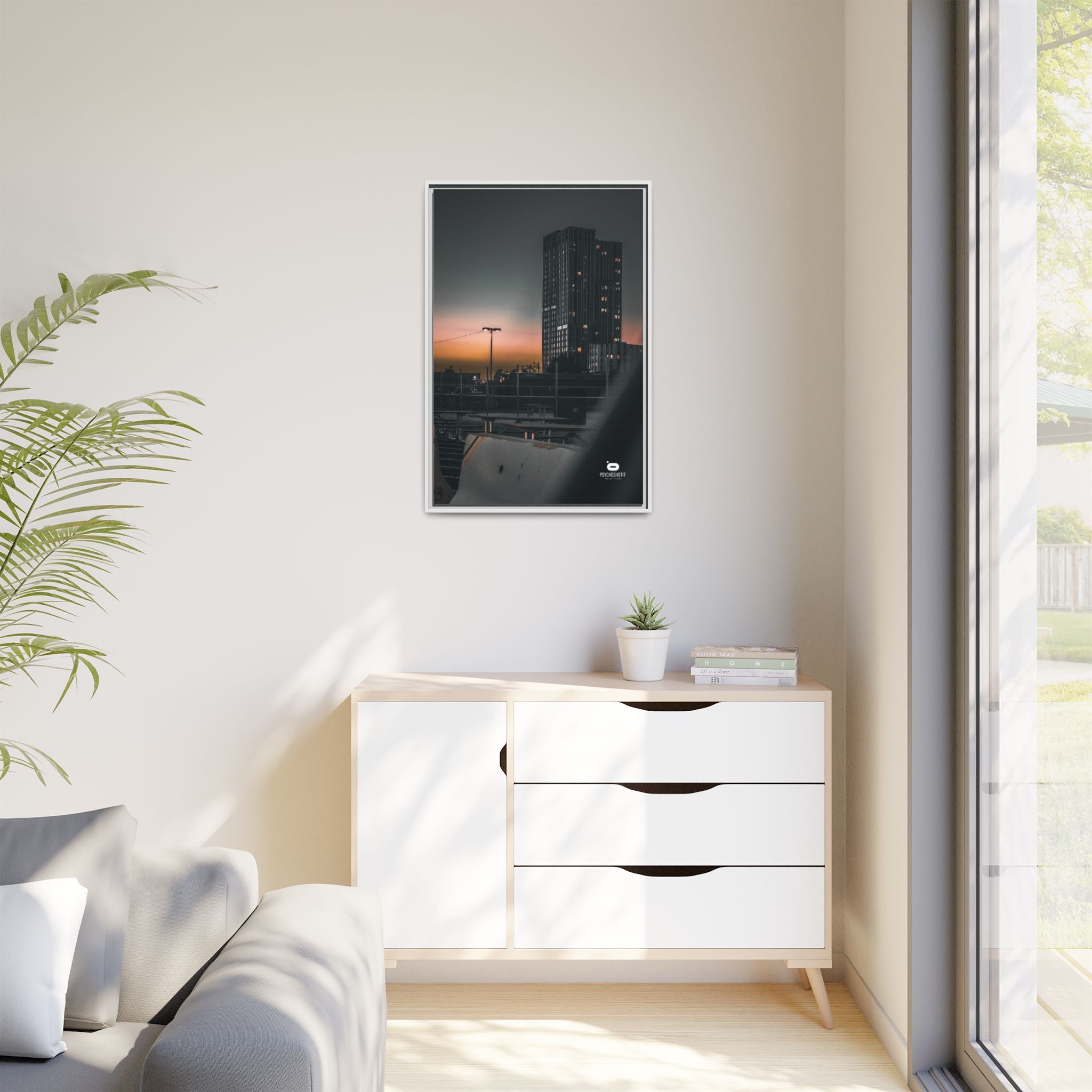 Framed Matte Canvas Print — Urban Sunset High-Rise Photography