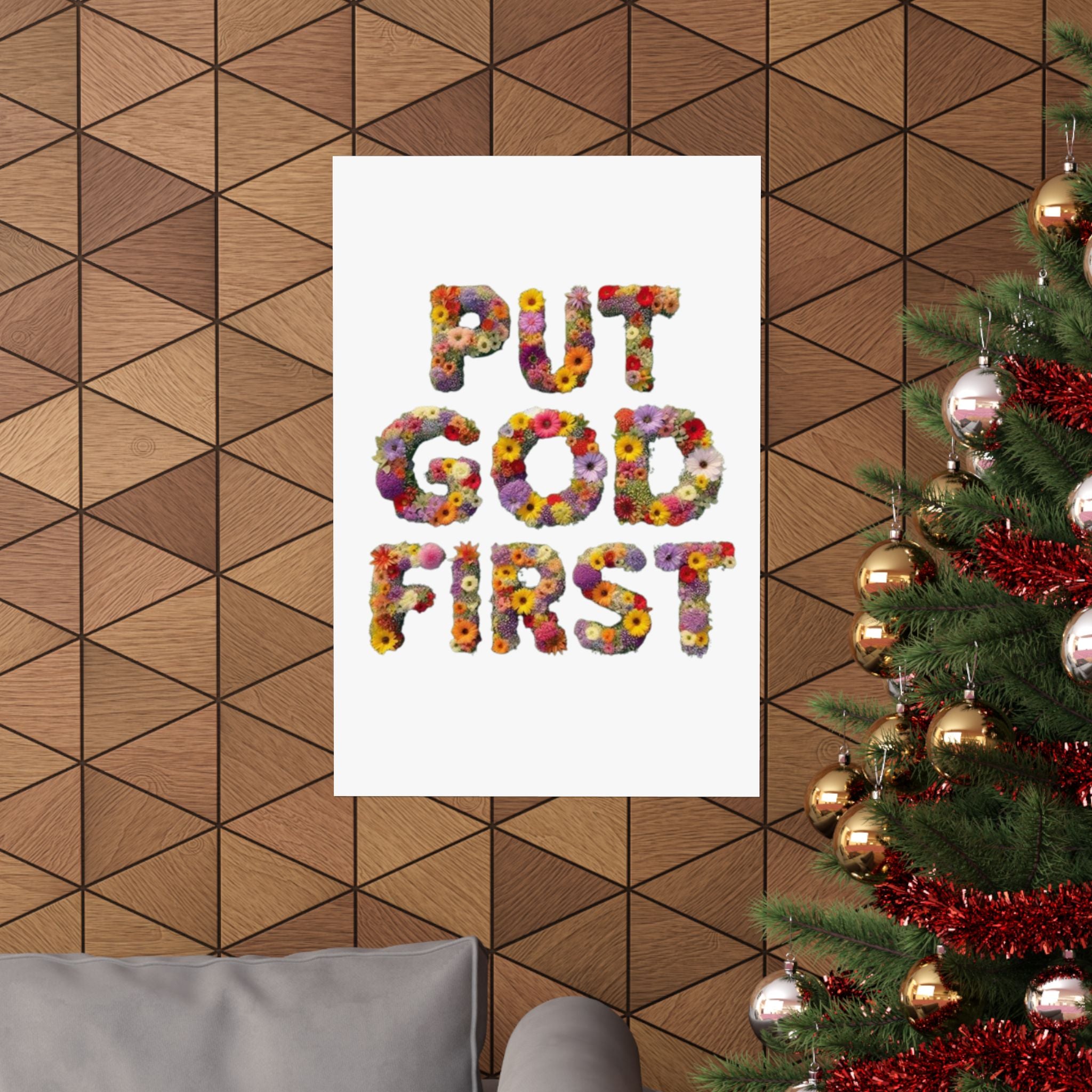 Floral Motivational Poster - Put God First, Inspirational Wall Art, Home Decor, Gift for Loved Ones, Faith-Based Decor