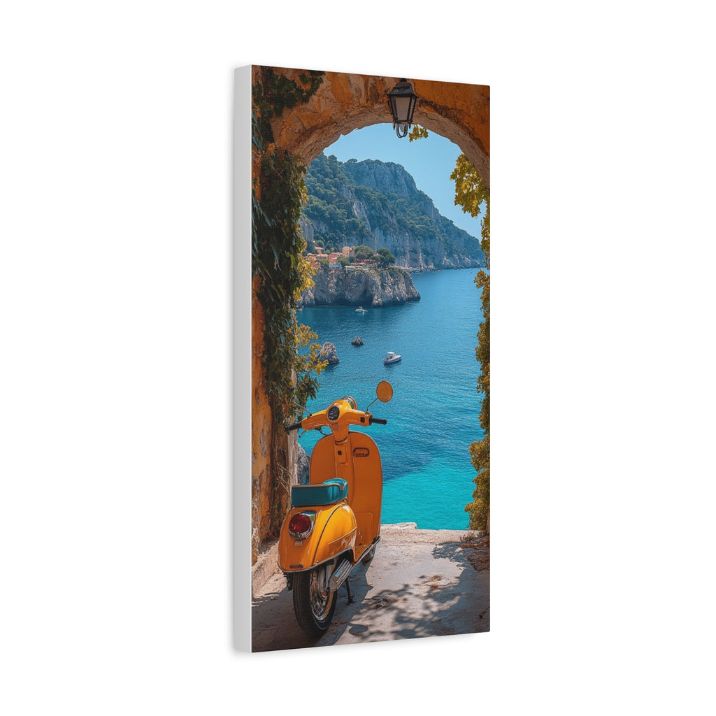Mediterranean Scooter Canvas Print – Sunny Coastal Archway Wall Art