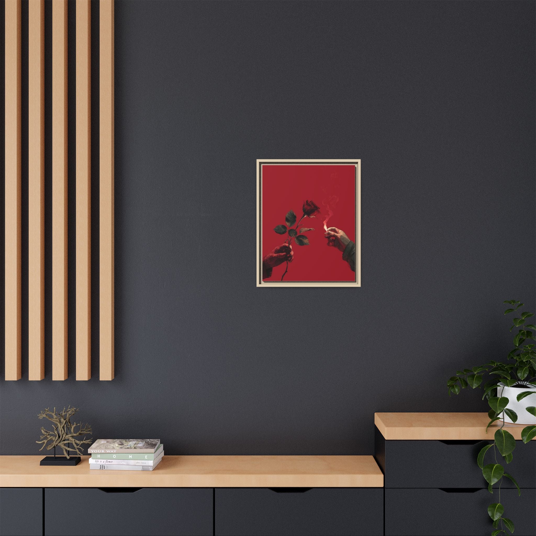 Red Rose & Lighter Minimalist Wall Print