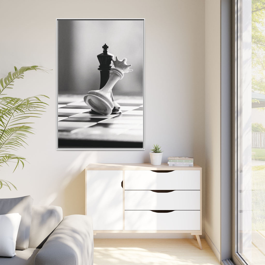 Chess King and Fallen Queen Matte Canvas Framed Wall Art