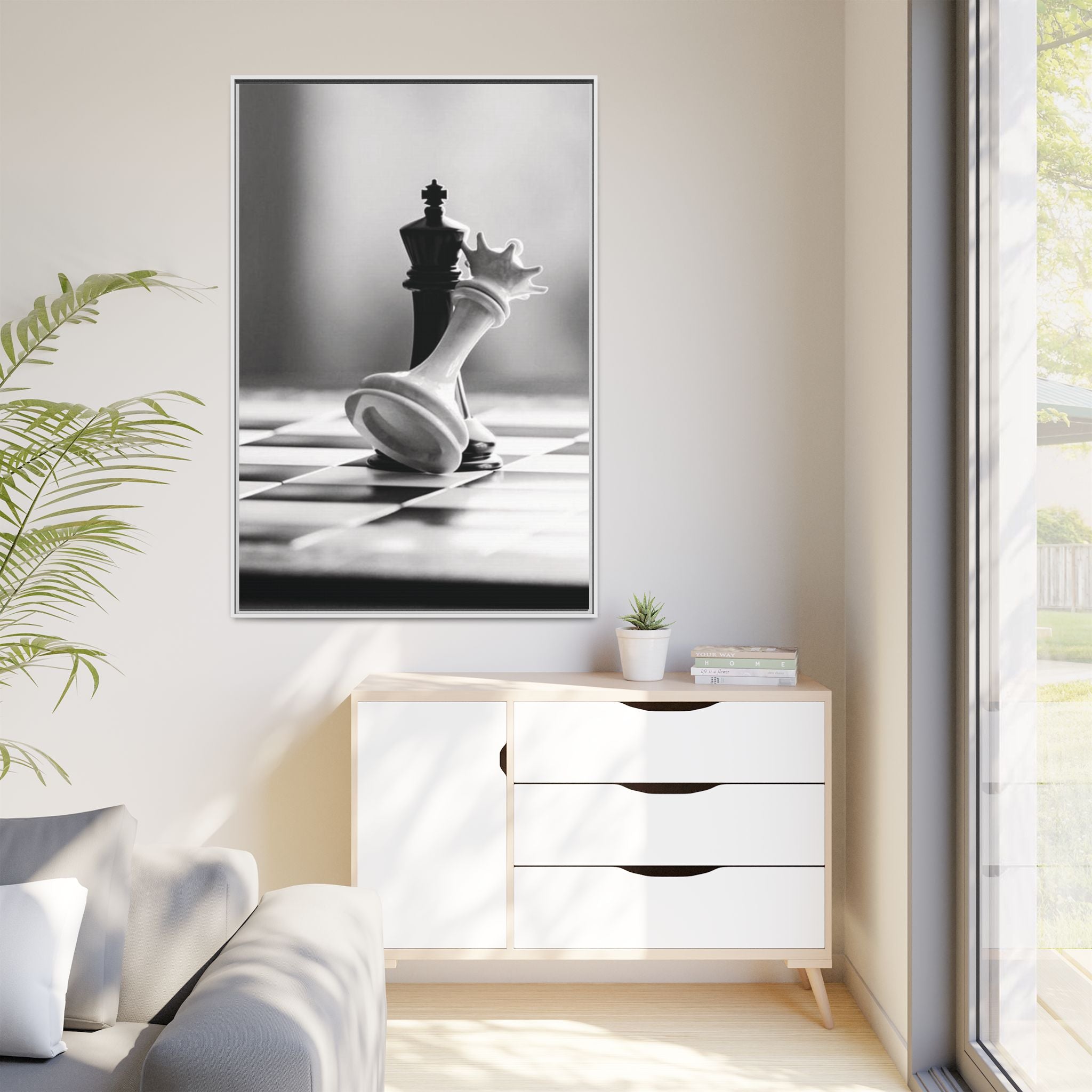 Chess King and Fallen Queen Matte Canvas Framed Wall Art
