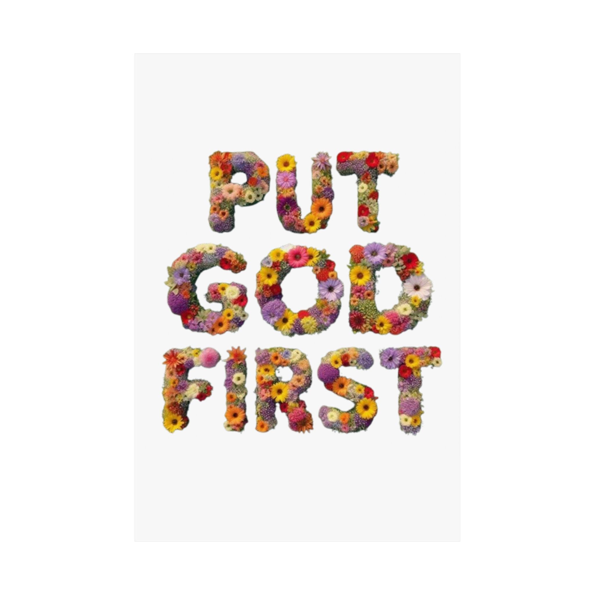 Floral Motivational Poster - Put God First, Inspirational Wall Art, Home Decor, Gift for Loved Ones, Faith-Based Decor