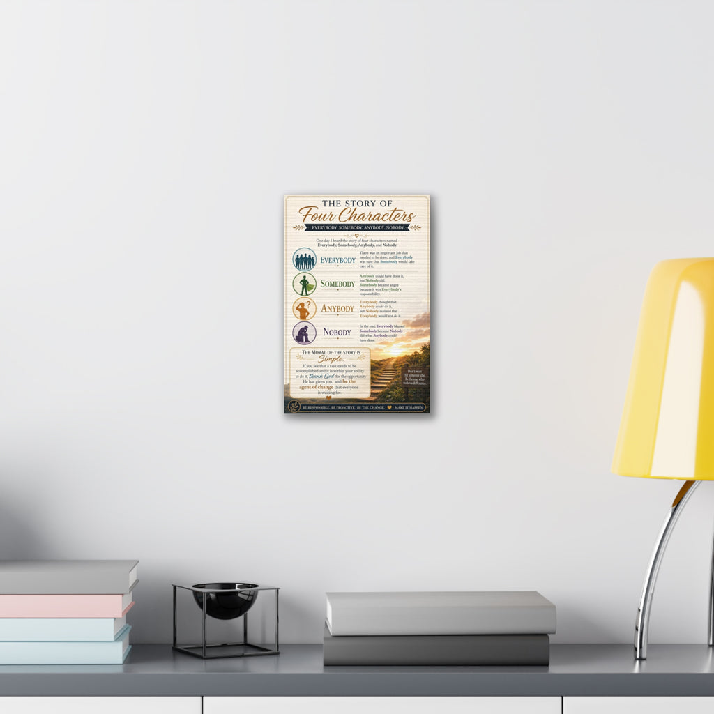 The Story of Four Characters Canvas Wall Art — Inspirational Everybody Somebody Anybody Nobody Print