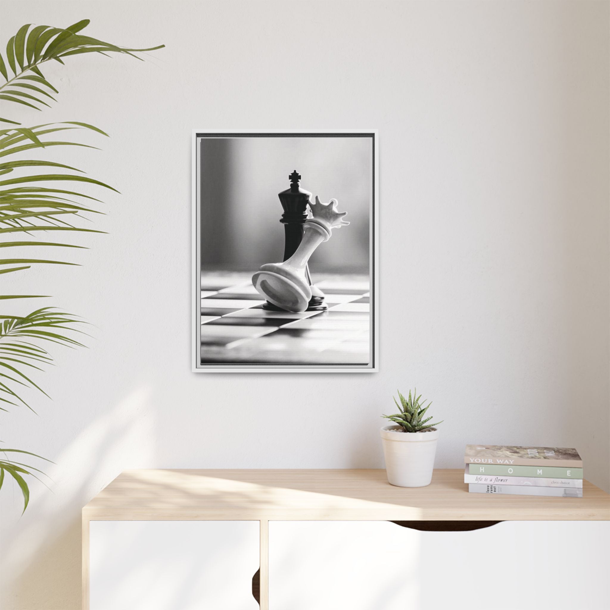 Chess King and Fallen Queen Matte Canvas Framed Wall Art