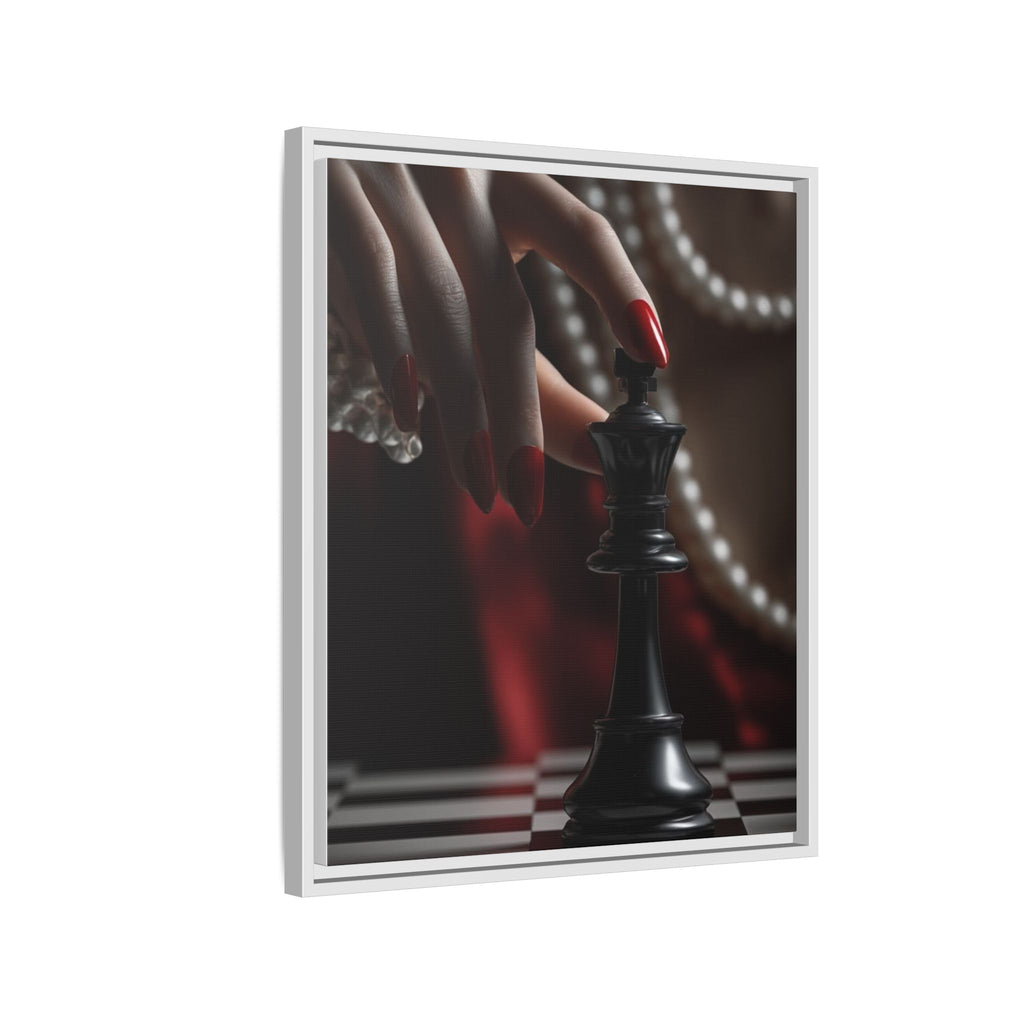 Framed Matte Canvas Art — Femme Hand & Chess King (Pearls, Noir Glam)