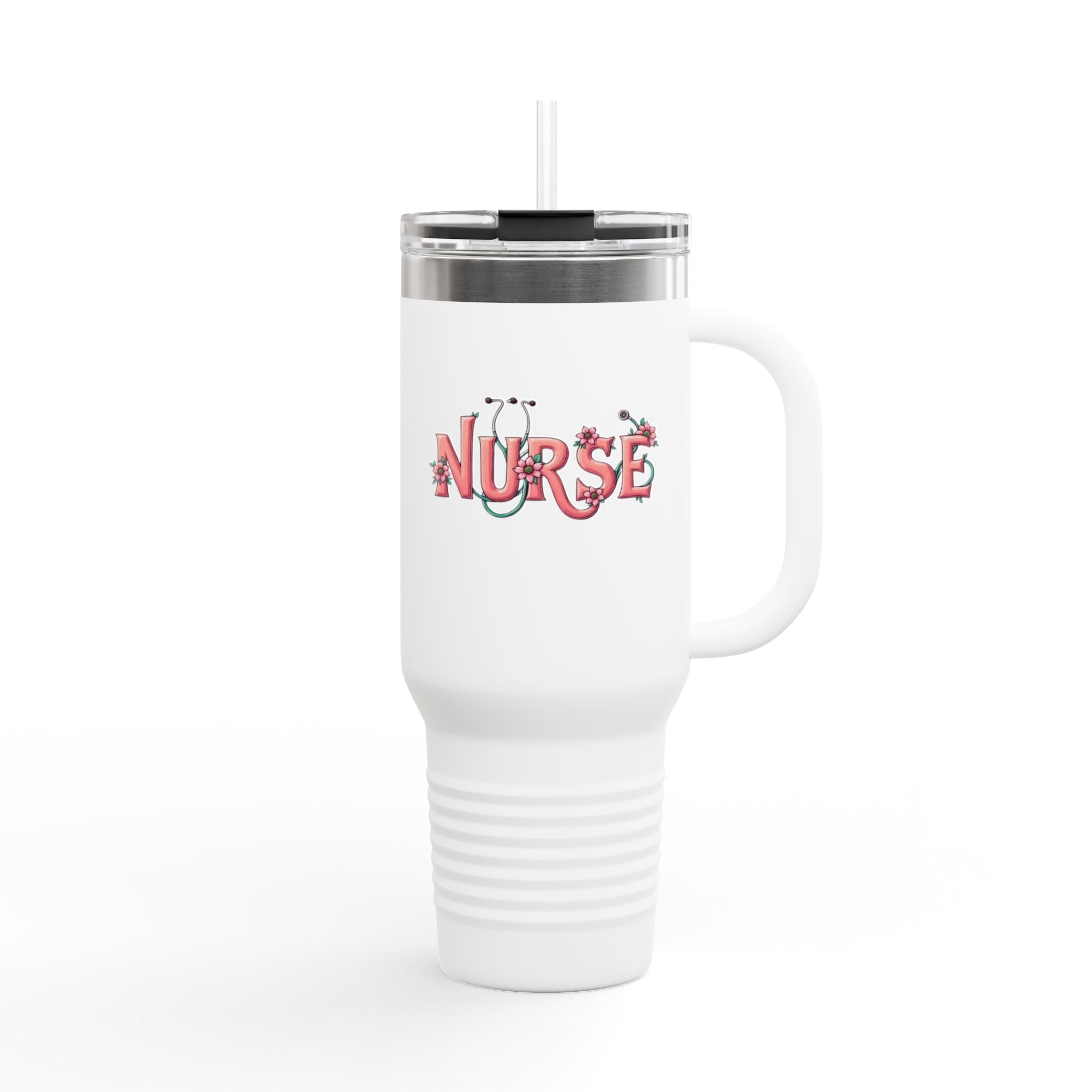 Nurse 40oz Insulated Travel Mug — Floral Stethoscope