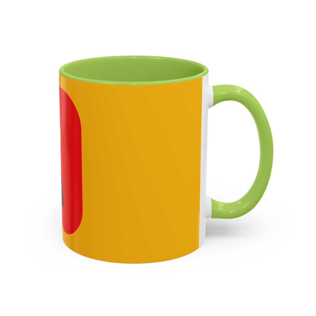 Retro Bold 'k' Accent Coffee Mug — Yellow & Red Graphic Ceramic