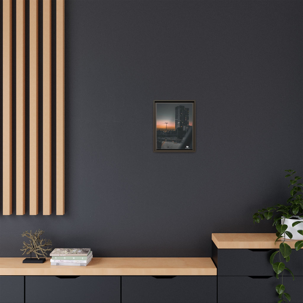 Framed Matte Canvas Print — Urban Sunset High-Rise Photography