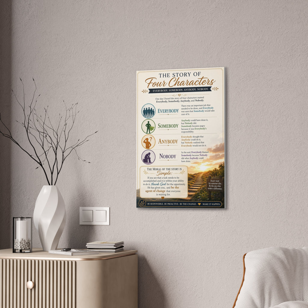 The Story of Four Characters Canvas Wall Art — Inspirational Everybody Somebody Anybody Nobody Print