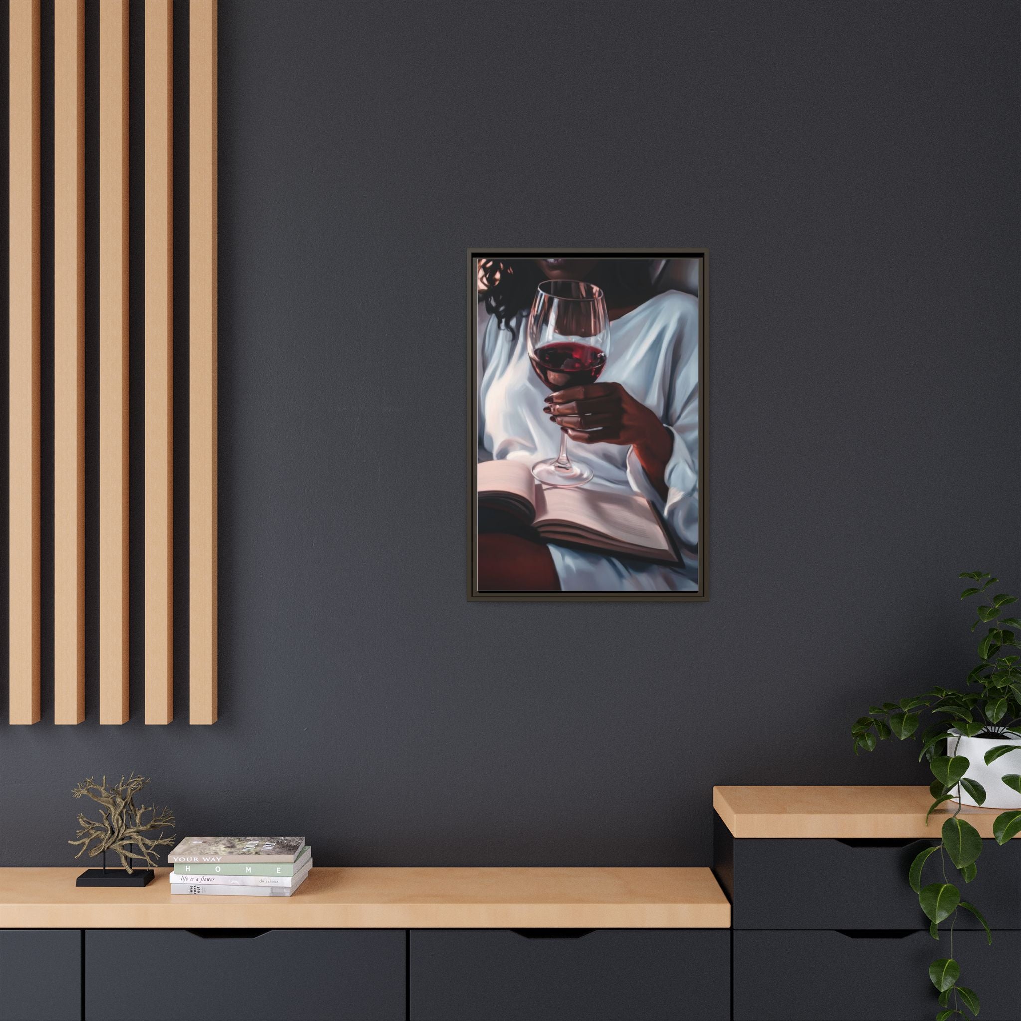 Woman Reading with Wine Glass (Cozy Evening Wall Decor)