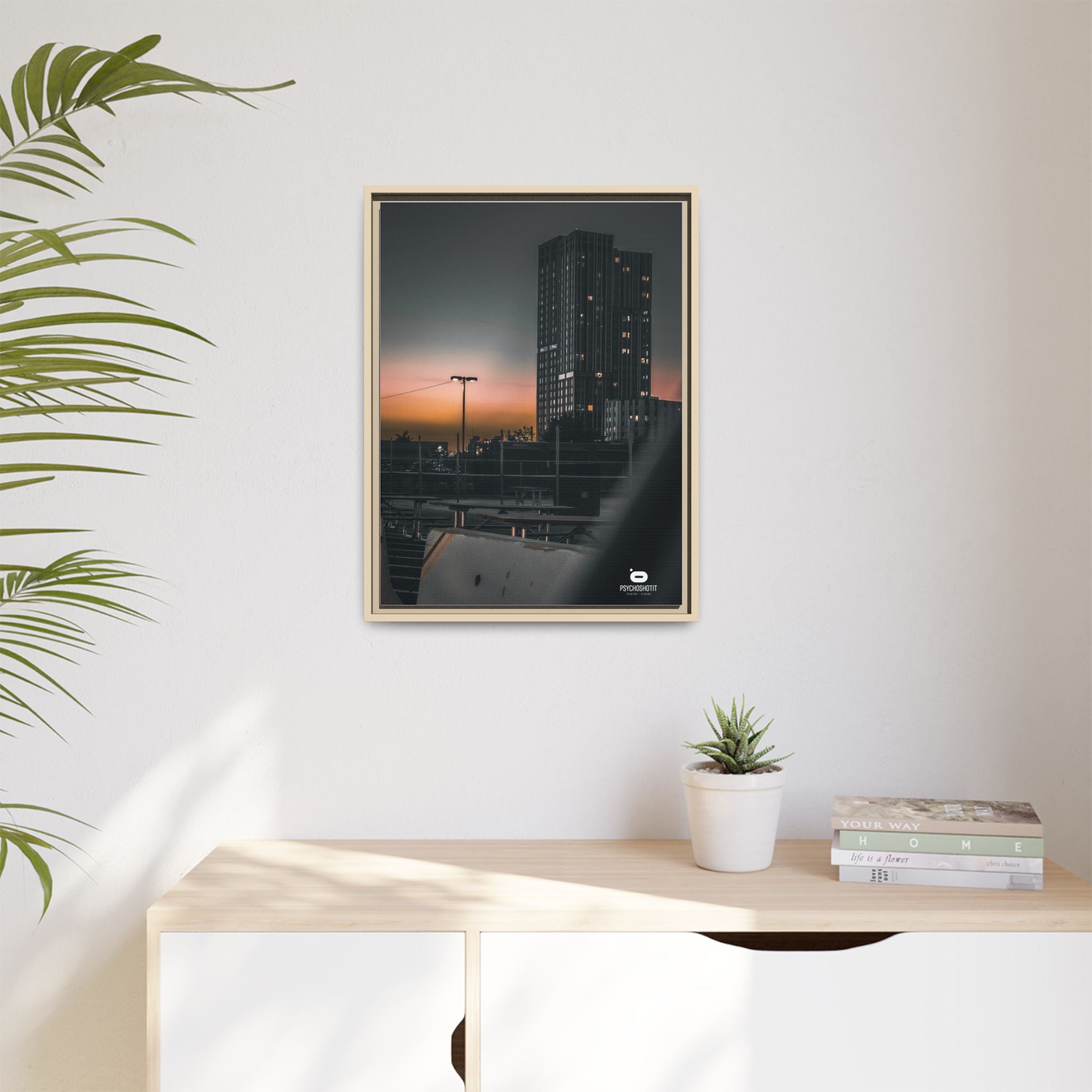 Framed Matte Canvas Print — Urban Sunset High-Rise Photography